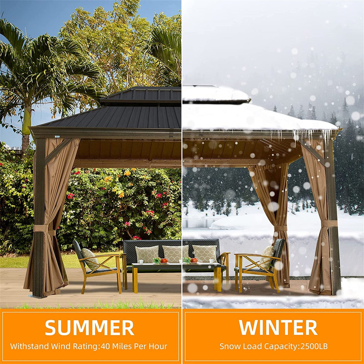 10' x 12' Hardtop Aluminum Gazebo with Double Canopy - The Vitality Estate