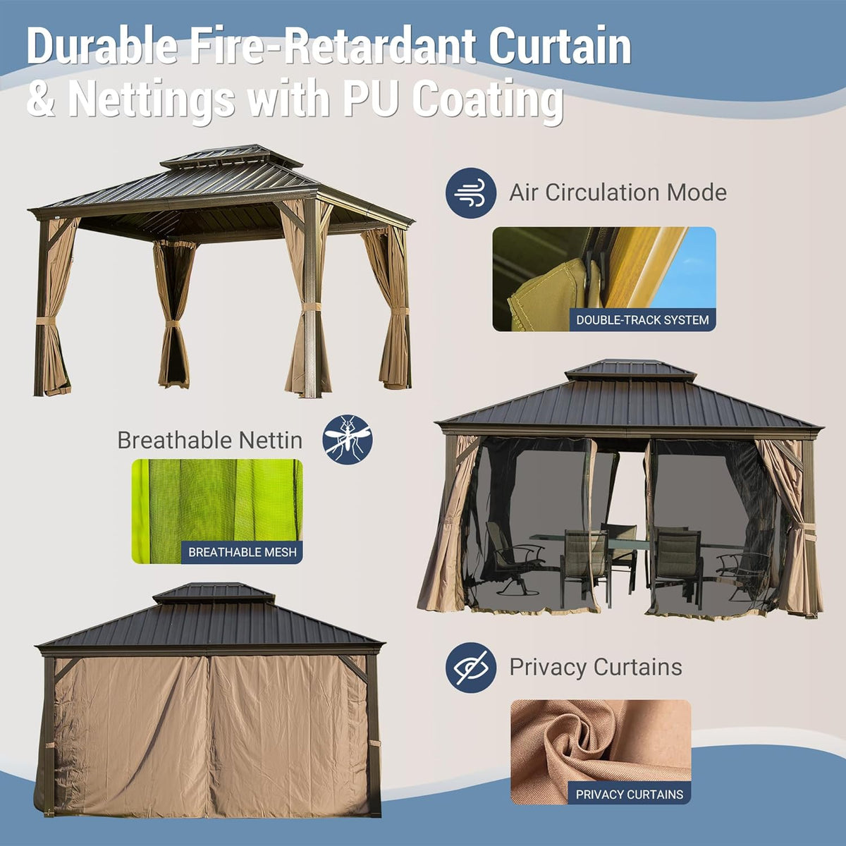 10' x 12' Hardtop Aluminum Gazebo with Double Canopy - The Vitality Estate
