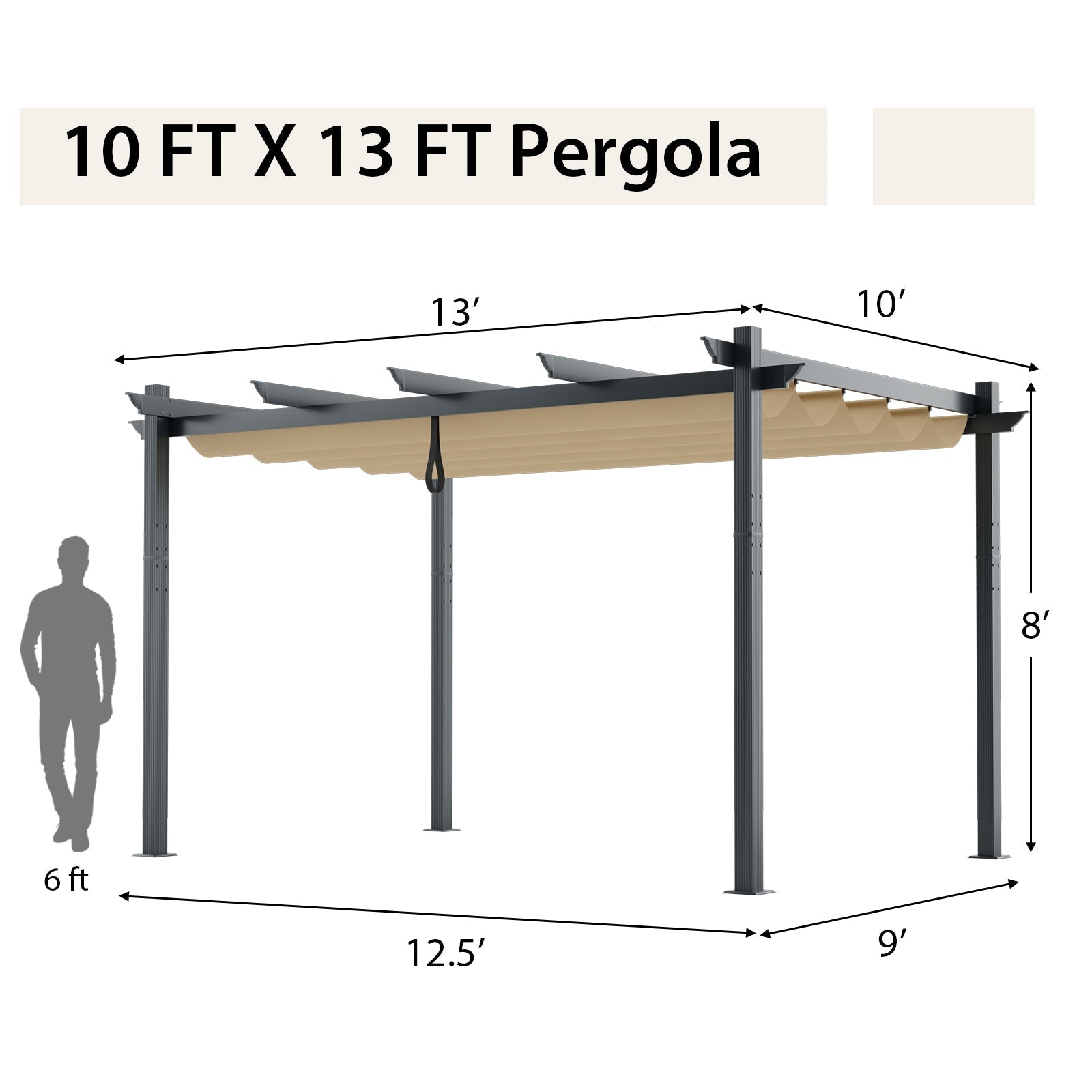 10 x 13 Feet Outdoor Aluminum Retractable Pergola Canopy Shelter - The Vitality Estate