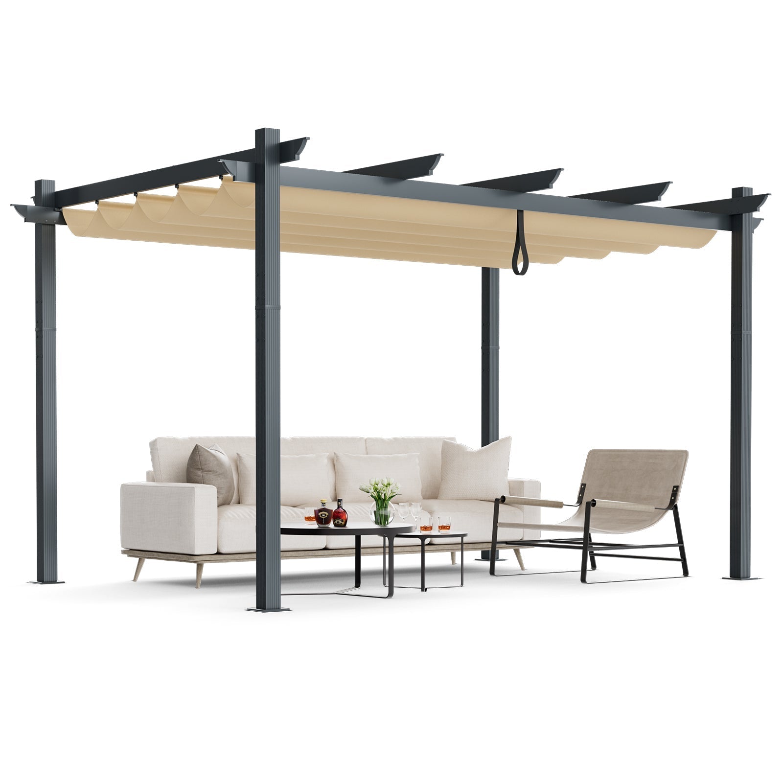 10 x 13 Feet Outdoor Aluminum Retractable Pergola Canopy Shelter - The Vitality Estate