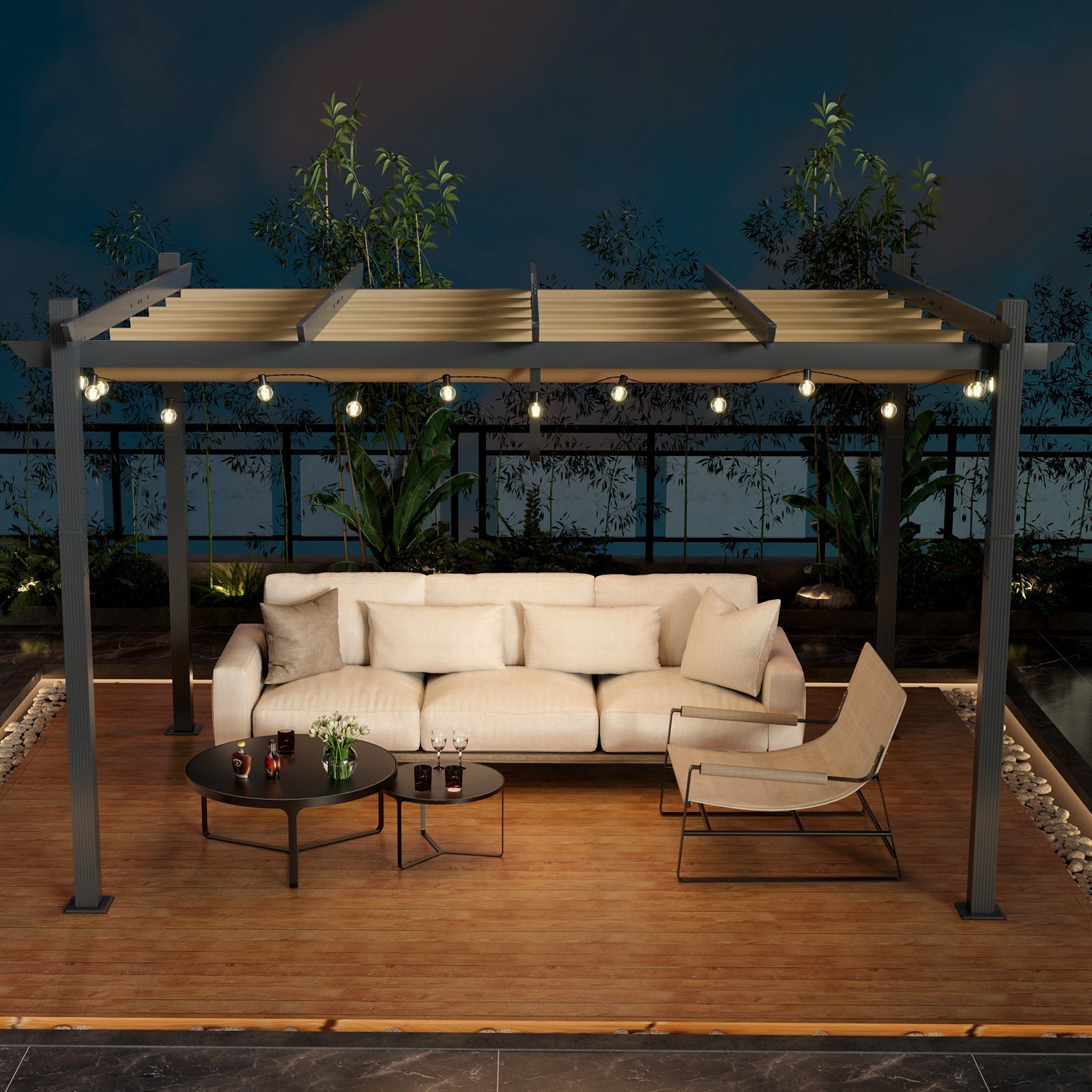 10 x 13 Feet Outdoor Aluminum Retractable Pergola Canopy Shelter - The Vitality Estate