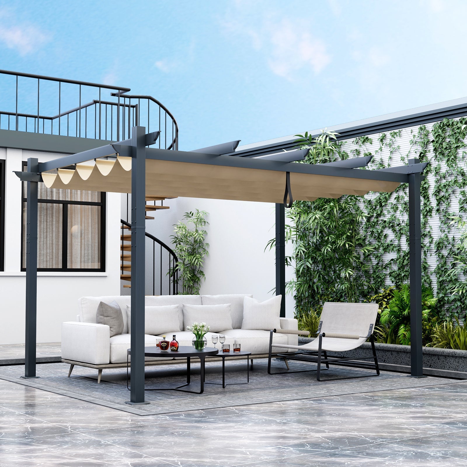10 x 13 Feet Outdoor Aluminum Retractable Pergola Canopy Shelter - The Vitality Estate