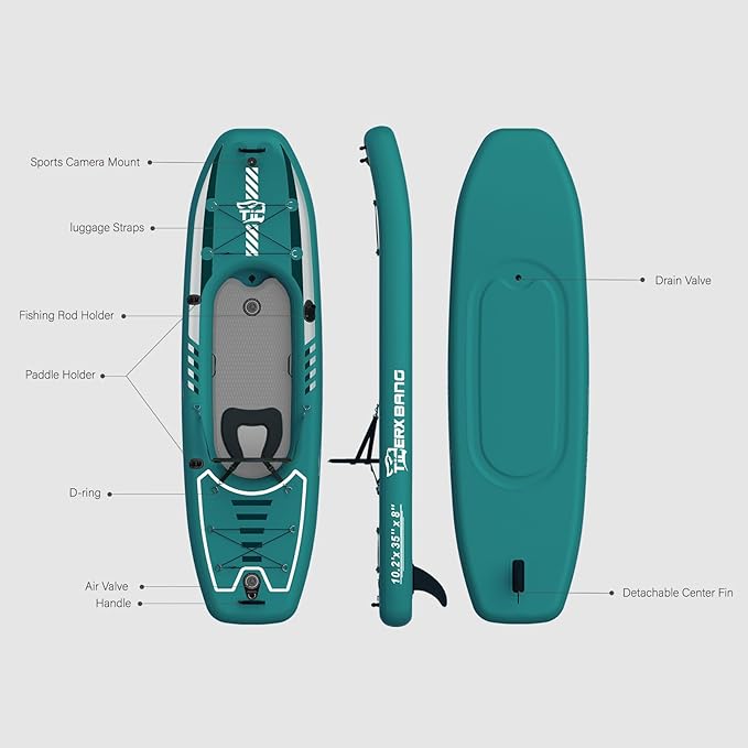 10.2'x35''x8'' Inflatable Kayak with Detachable Seat, SUP-Kayak Set Includes Hand Pump/Aluminum Oar/Backpack, Inflatable Boat for Adults/Kids | for Fishing, Touring-Green - The Vitality Estate