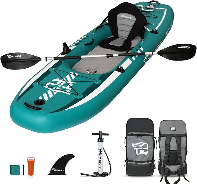 10.2'x35''x8'' Inflatable Kayak with Detachable Seat, SUP-Kayak Set Includes Hand Pump/Aluminum Oar/Backpack, Inflatable Boat for Adults/Kids | for Fishing, Touring-Green - The Vitality Estate