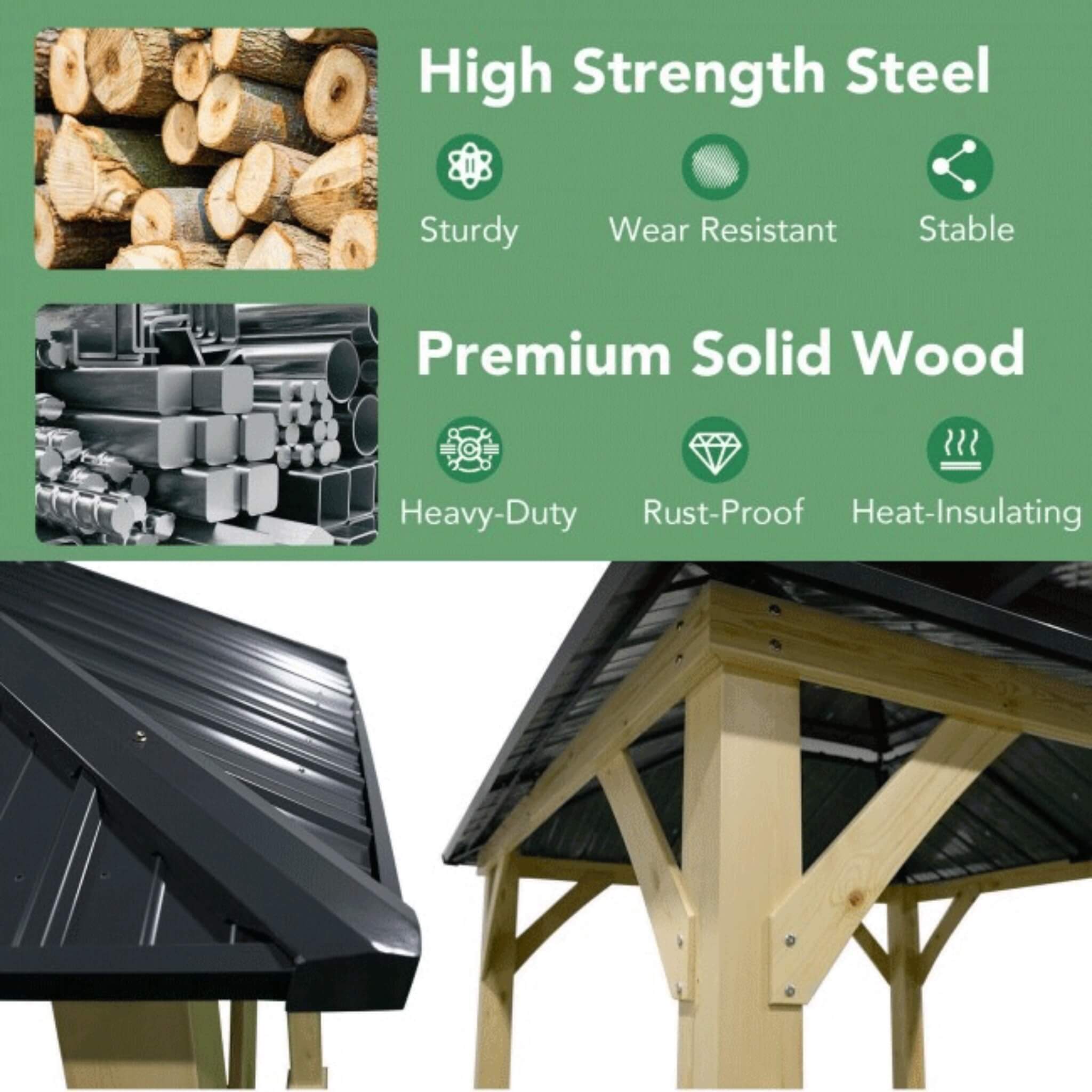 [10X10FT] Alora Premium Outdoor Patio Hardtop Gazebo W/ Double Steel Roof (SAK01291) - The Vitality Estate