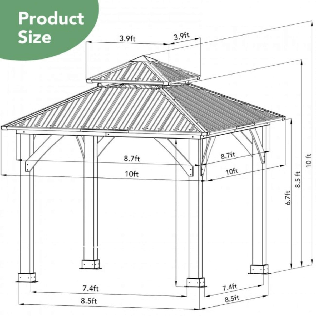 [10X10FT] Alora Premium Outdoor Patio Hardtop Gazebo W/ Double Steel Roof (SAK01291) - The Vitality Estate
