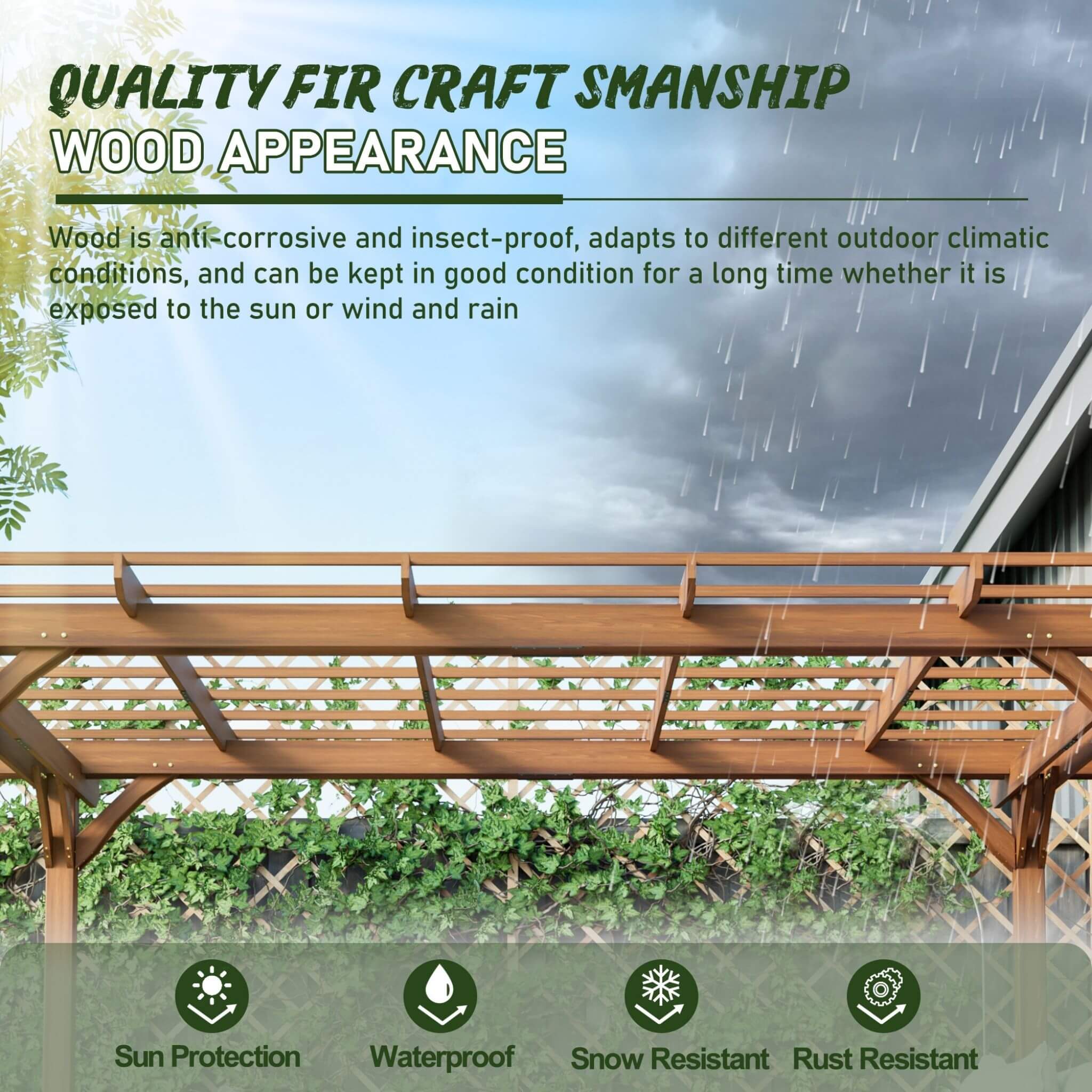 [10X12FT] Alora Premium Extra Large Outdoor Weather-Resistant Wooden Grape Pergola (SAK16278) - The Vitality Estate