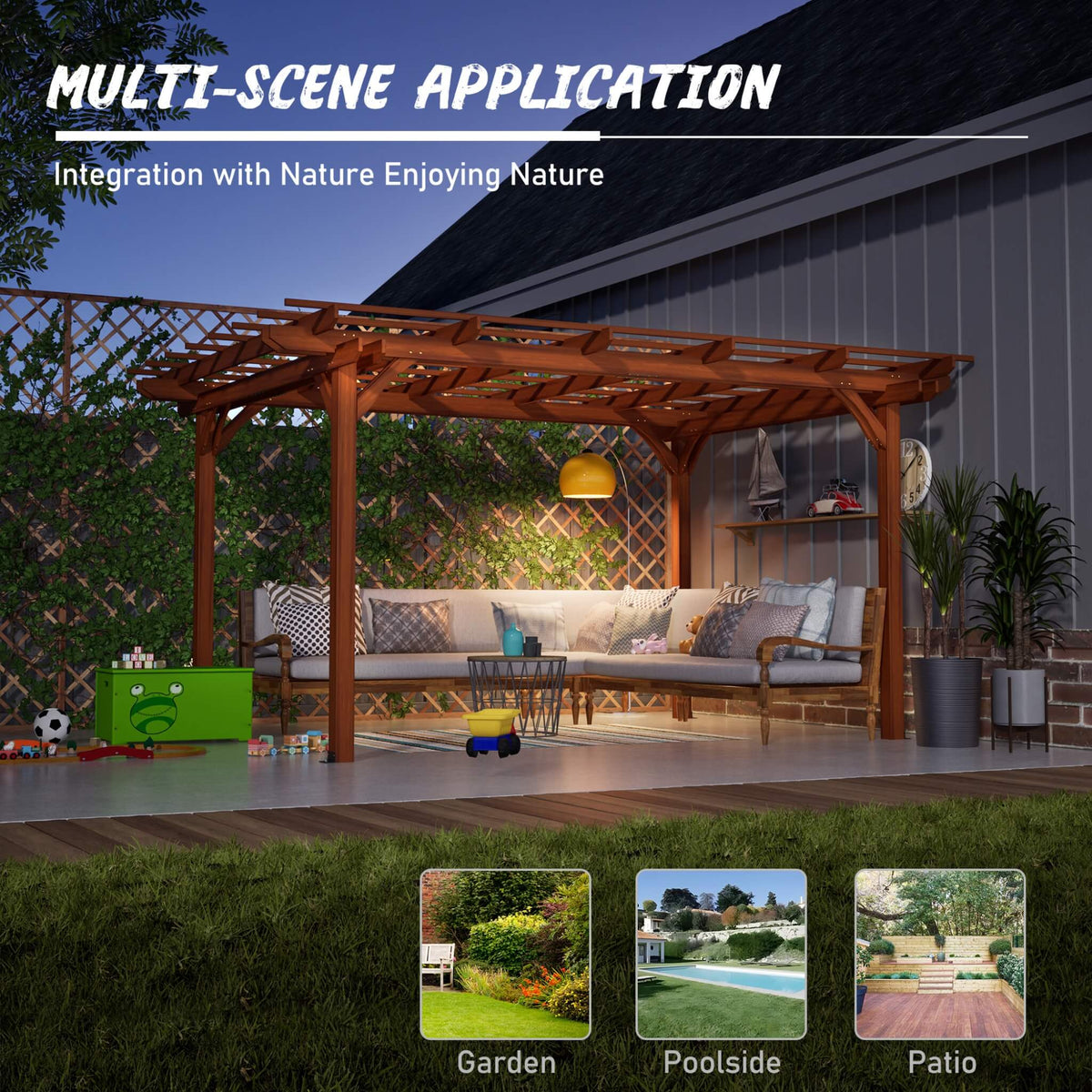 [10X12FT] Alora Premium Extra Large Outdoor Weather-Resistant Wooden Grape Pergola (SAK16278) - The Vitality Estate