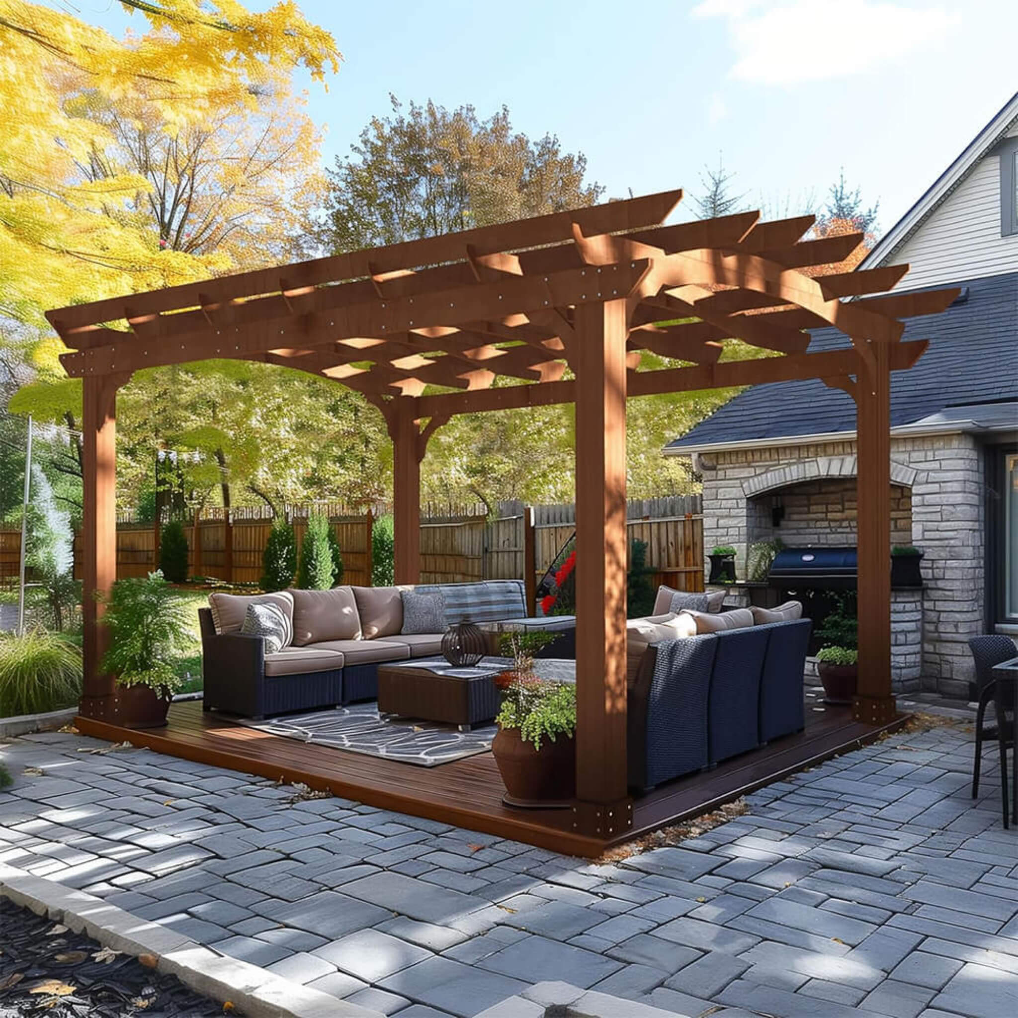 [10X12FT] Alora Premium Outdoor All-Season Backyard Patio Cedar Wood Gazebo Pergola With Arched Roof (SAK42915) - The Vitality Estate