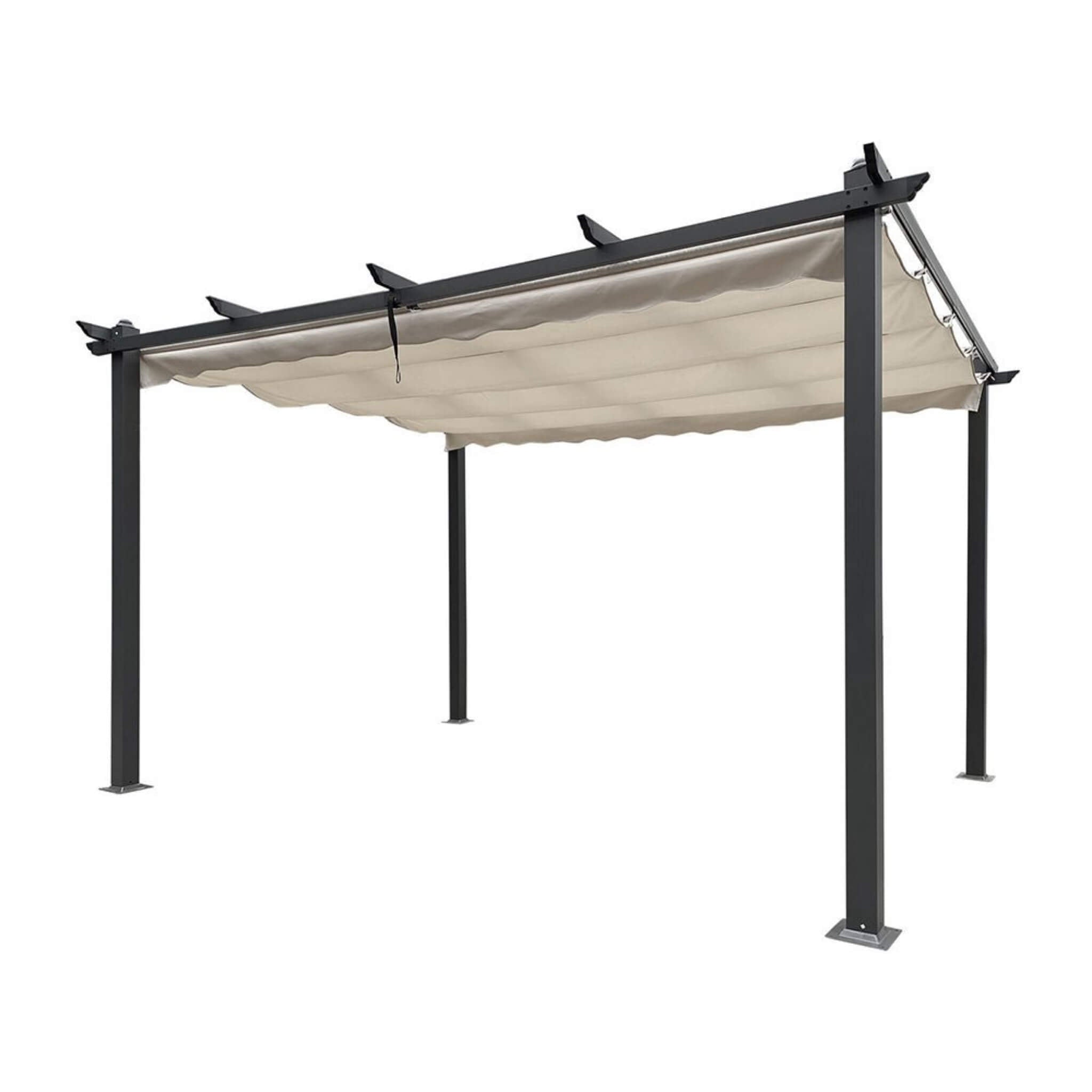 [10X13FT] Alora Large Outdoor Patio Pergola With Canopy & Retractable Sun Shades, Beige (SAK51842) - The Vitality Estate