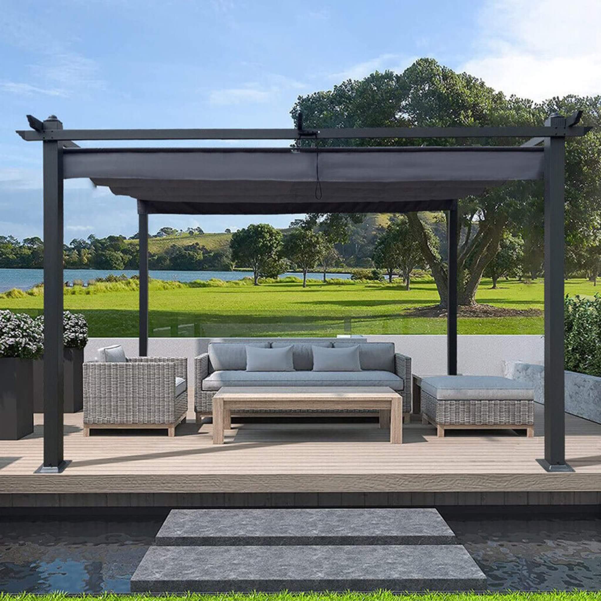 [10X13FT] Alora Premium Outdoor Patio Retractable Pergola With Canopy (SAK01864) - The Vitality Estate