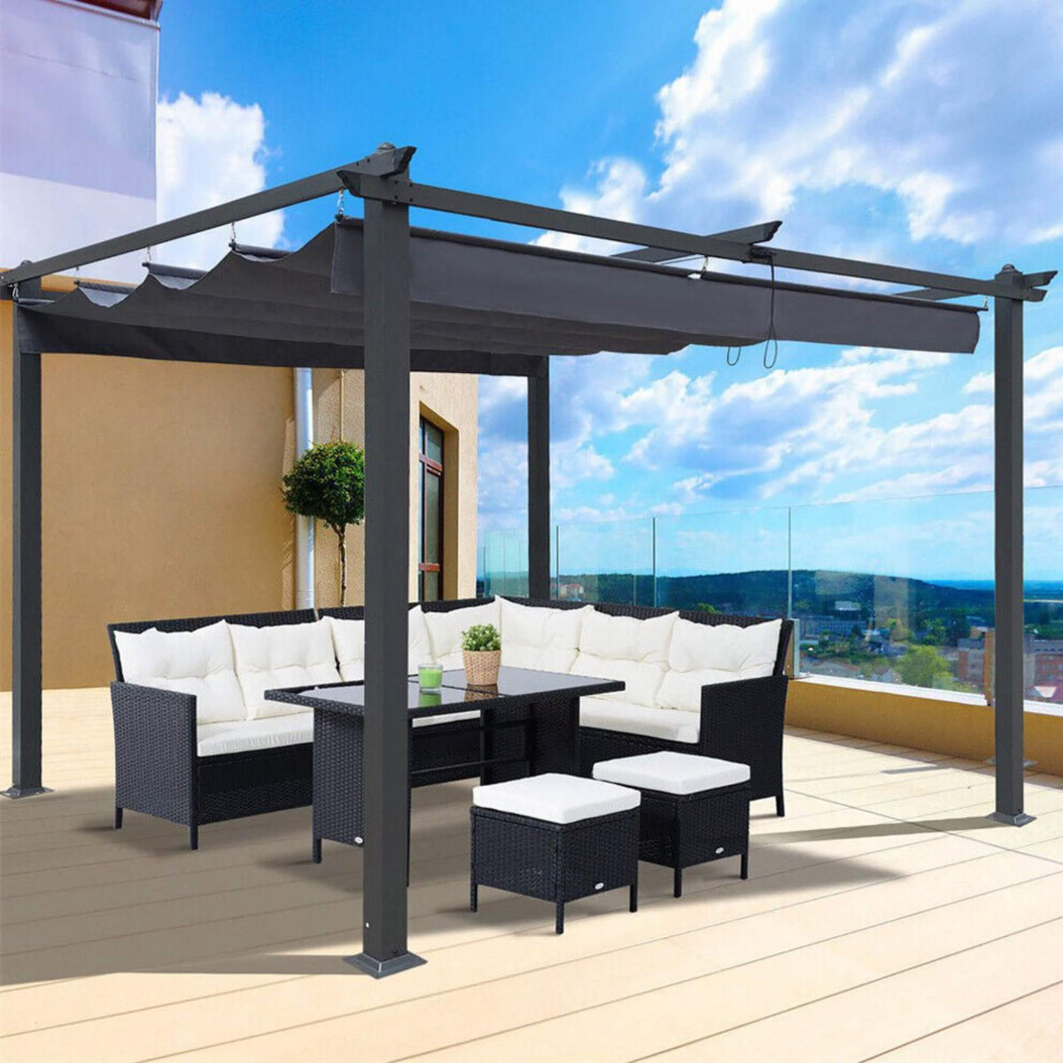 [10X13FT] Alora Premium Outdoor Patio Retractable Pergola With Canopy (SAK01864) - The Vitality Estate