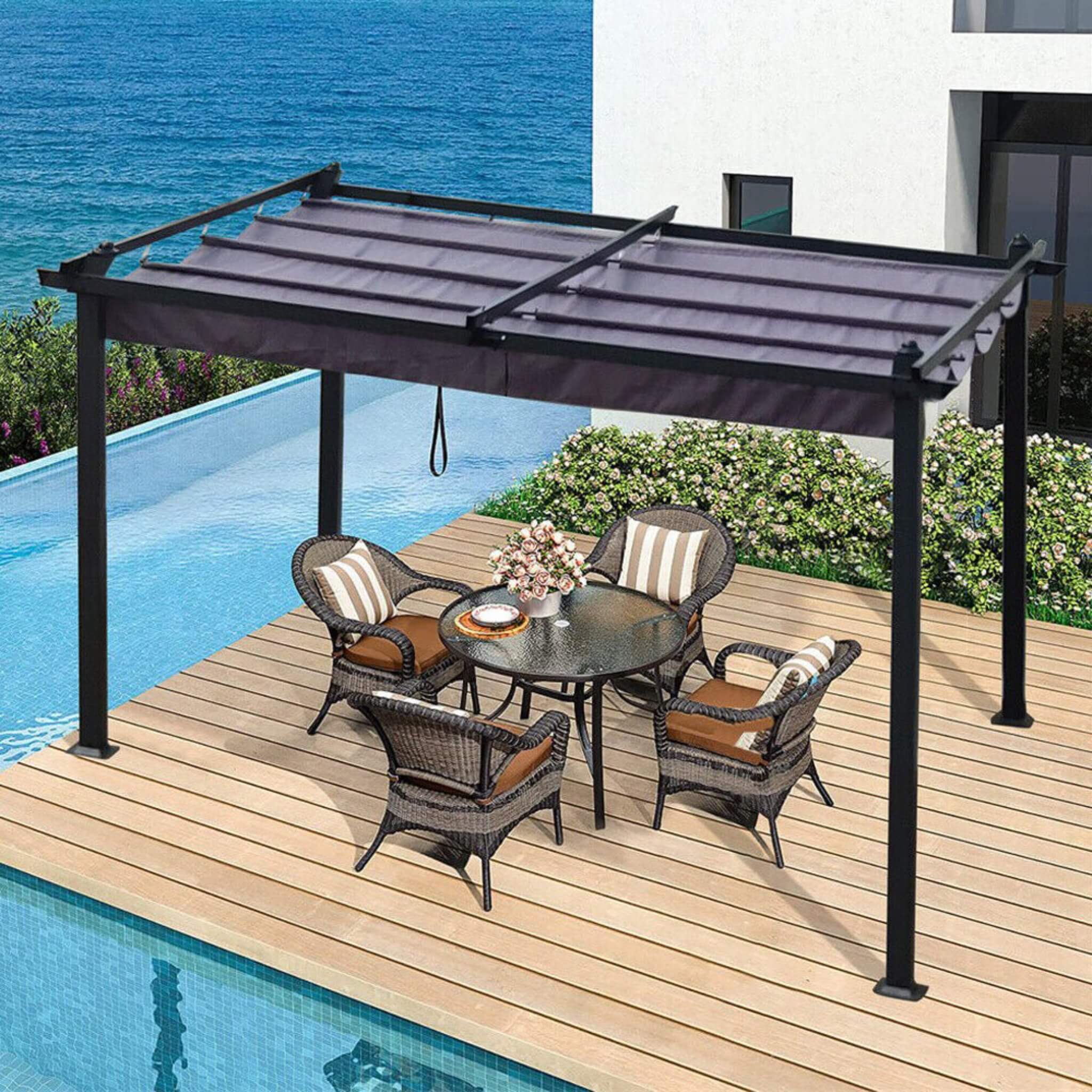 [10X13FT] Alora Premium Outdoor Patio Retractable Pergola With Canopy (SAK01864) - The Vitality Estate