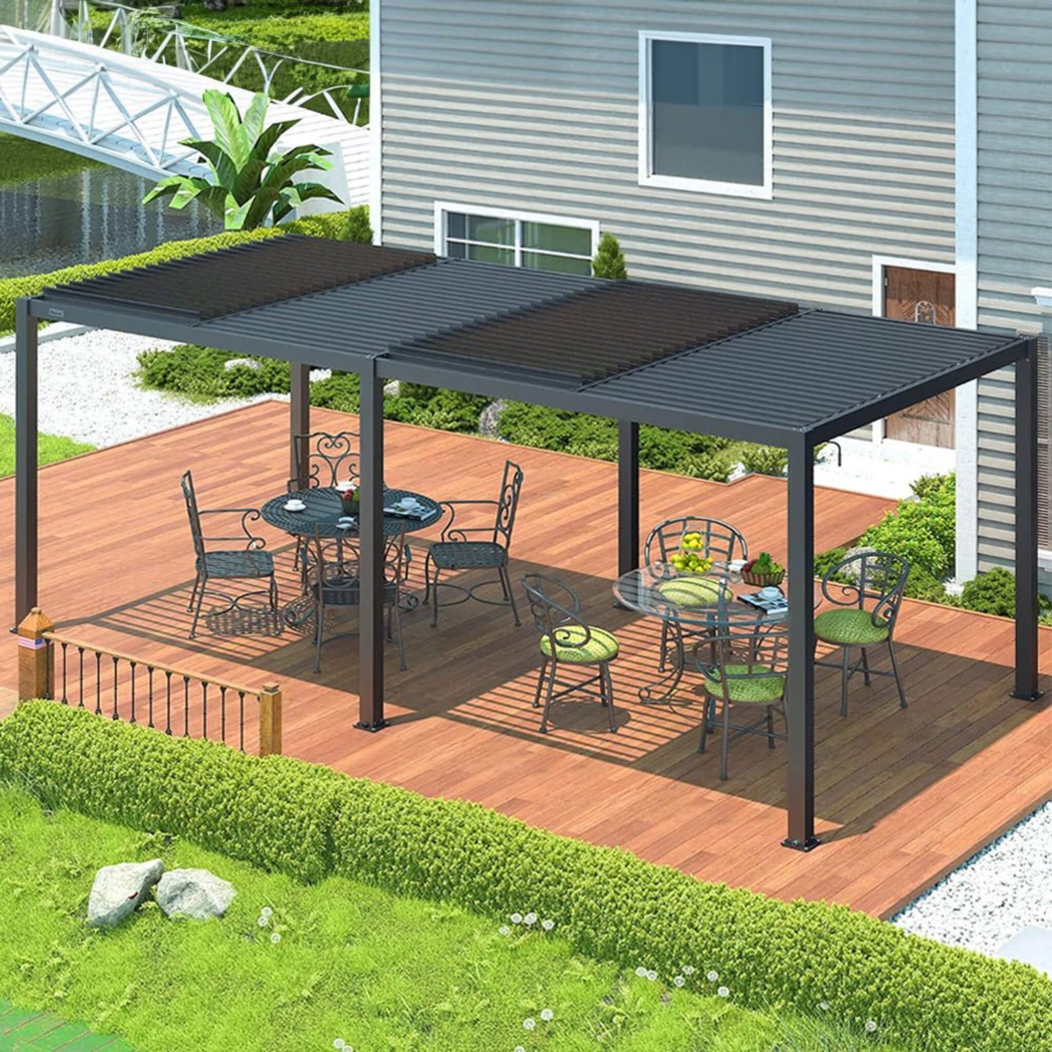 [10X19FT] Alora Premium Full Aluminum Patio Outdoor Louvered Pergola With Adjustable Hardtop Roof (SAK86352) - The Vitality Estate
