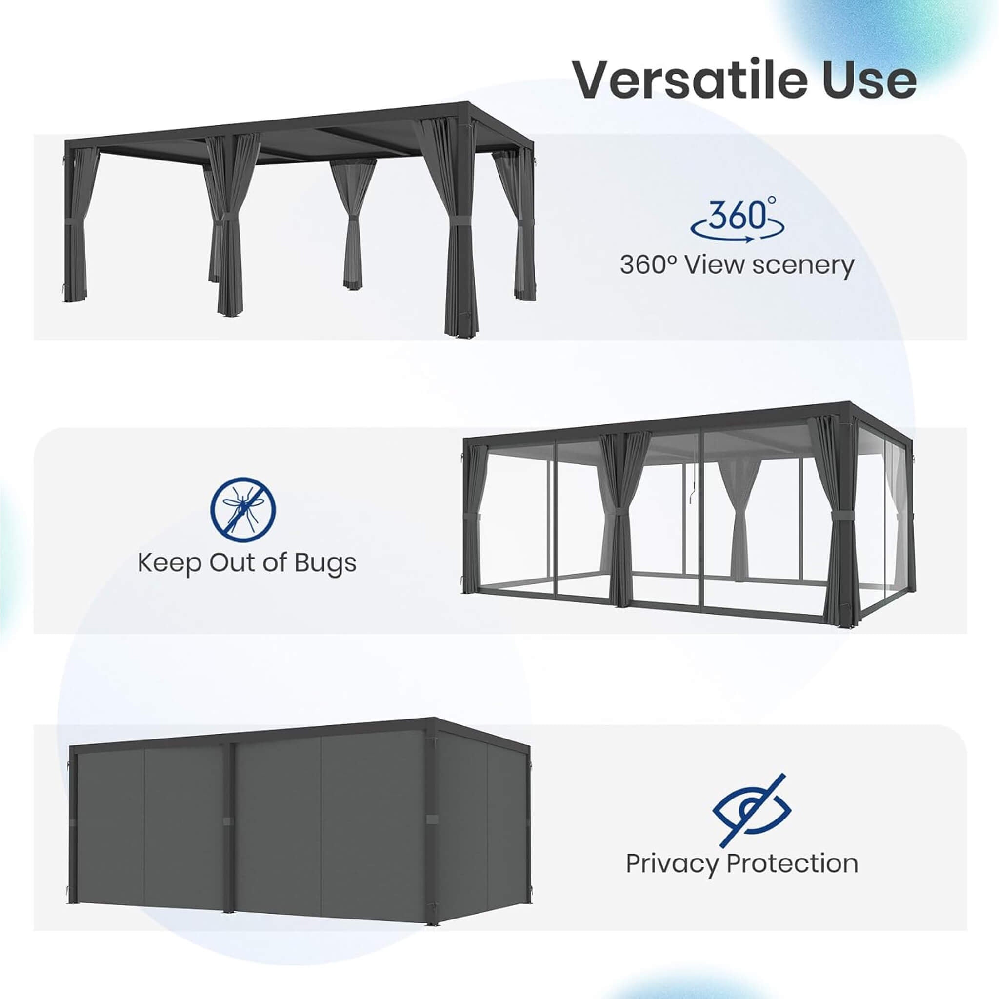 [10X20FT] Alora Premium Louvered Pergola With Curtains And Netting (SAK67041) - The Vitality Estate