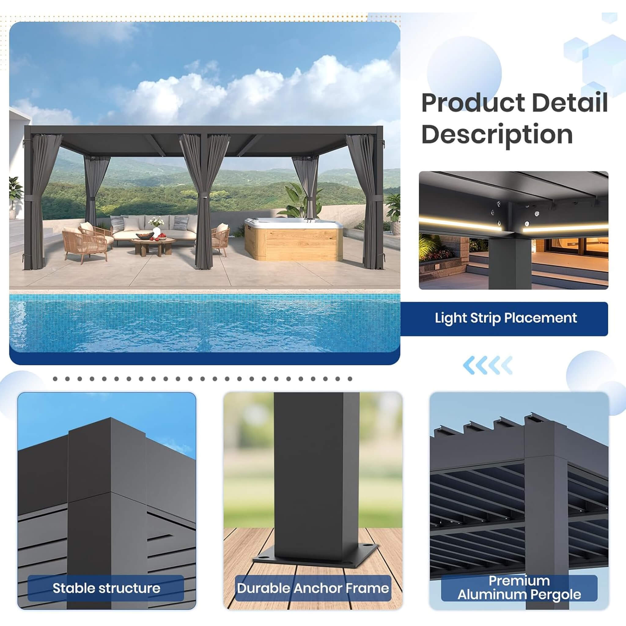 [10X20FT] Alora Premium Louvered Pergola With Curtains And Netting (SAK67041) - The Vitality Estate