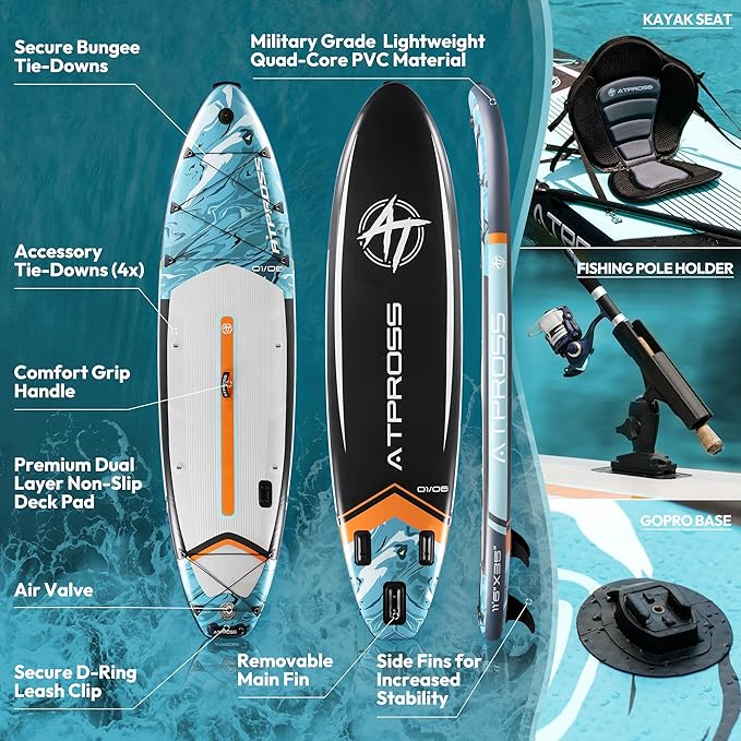 11'6"x35" Inflatable Paddle Board, 450lbs Extra Wide Stand Up Paddleboard for Adults with Premium SUP Accessories Kit & Backpack, Blow Up Kayak Non-Slip Stable Deck Boat for Yoga Fishing Surf - The Vitality Estate