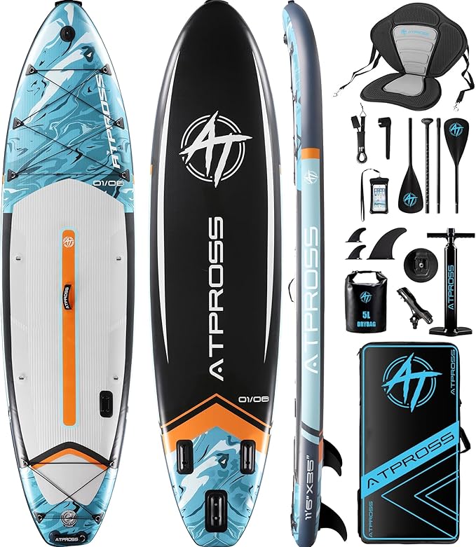11'6"x35" Inflatable Paddle Board, 450lbs Extra Wide Stand Up Paddleboard for Adults with Premium SUP Accessories Kit & Backpack, Blow Up Kayak Non-Slip Stable Deck Boat for Yoga Fishing Surf - The Vitality Estate