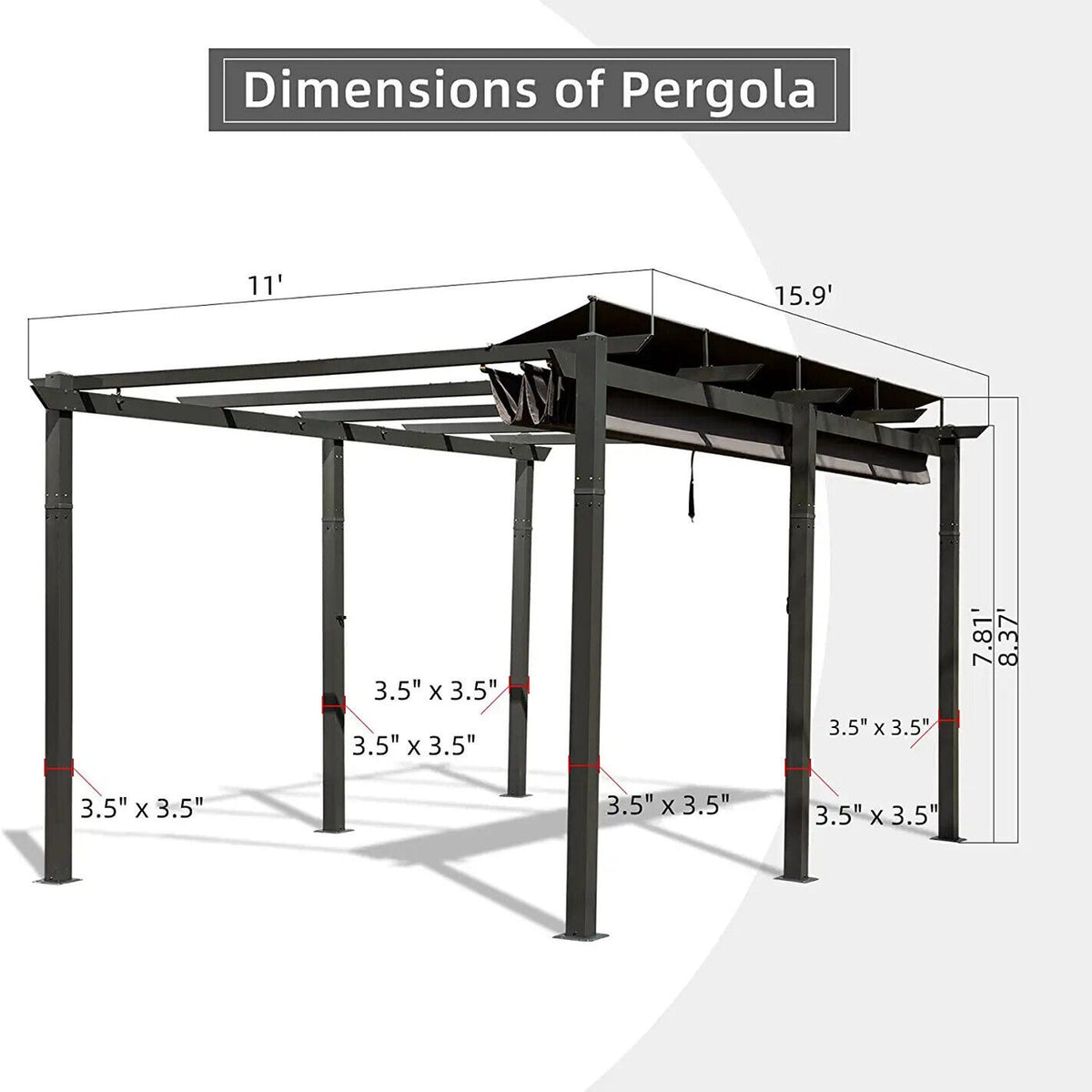 [11X16FT] Outdoor Retractable Backyard Aluminum Metal Pergola Gazebo With Roof (SAK16804) - The Vitality Estate