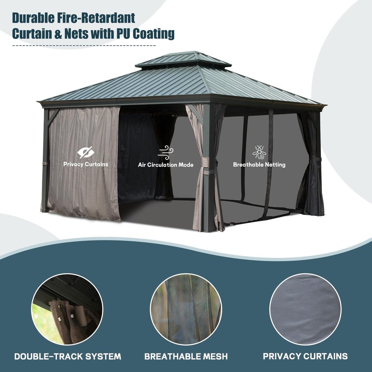 12' x 14' Hardtop Aluminum Outdoor Gazebo - The Vitality Estate