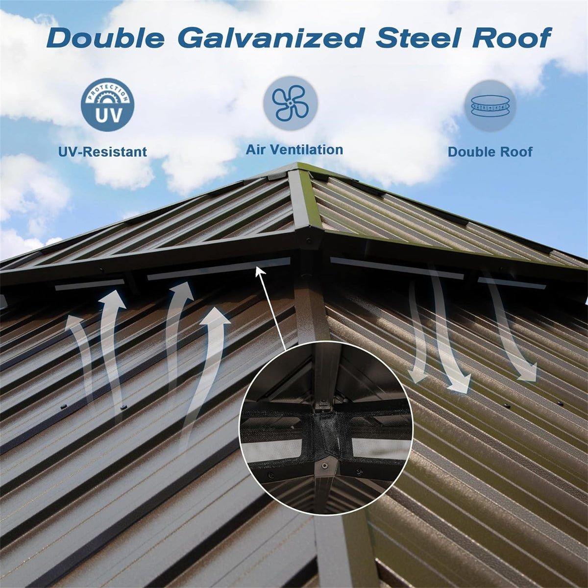 12' x 16' Hardtop Aluminum Gazebo with Double Roof Canopy - The Vitality Estate