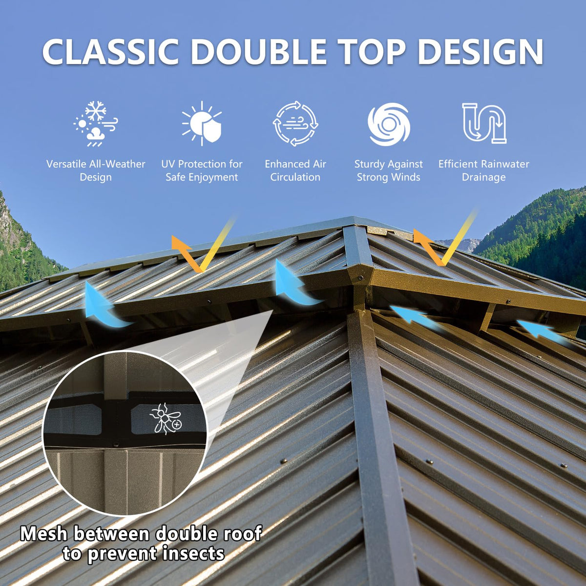 12' x 16' Hardtop Gazebo Outdoor Aluminum Gazebo with Double Canopy - The Vitality Estate