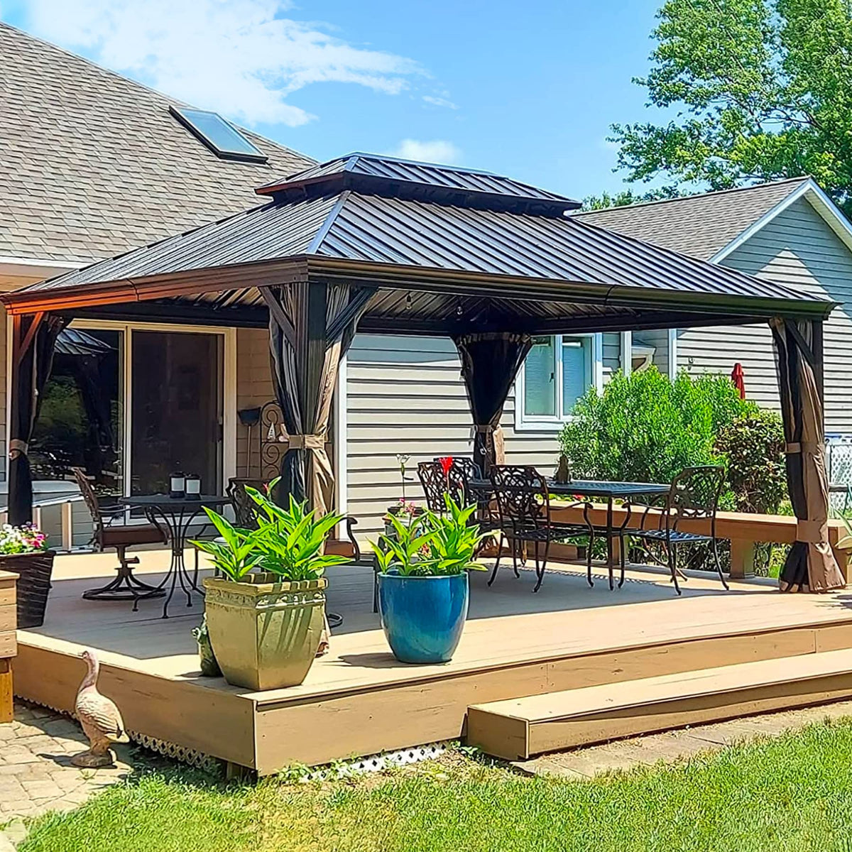 12' x 16' Hardtop Gazebo Outdoor Aluminum Gazebo with Double Canopy - The Vitality Estate