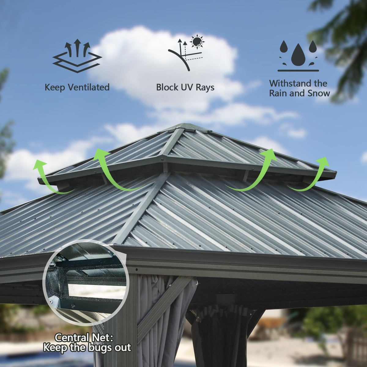 12'x12' Hardtop Gazebo Canopy with Galvanized Steel Double Roof - The Vitality Estate