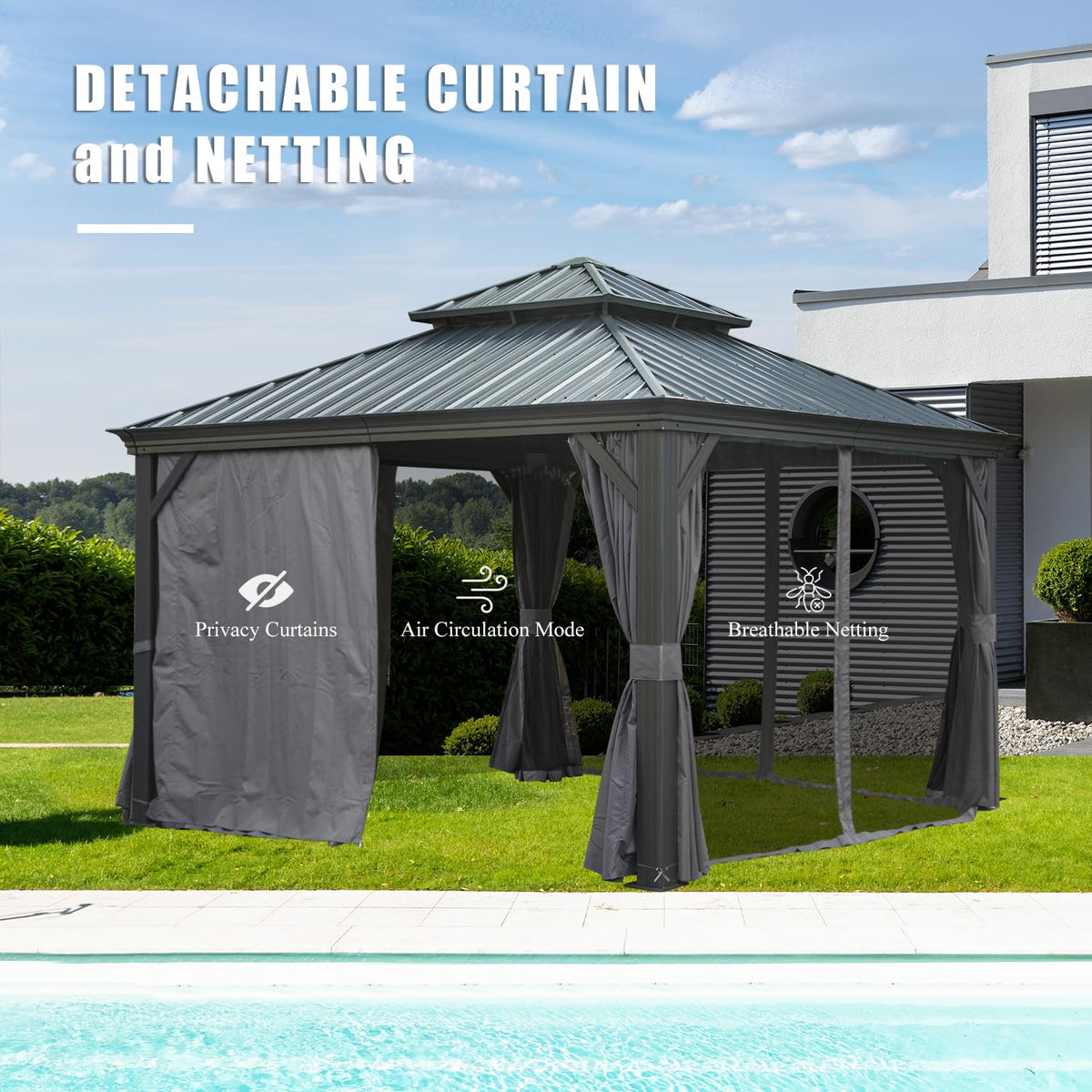 12'x12' Hardtop Gazebo Canopy with Galvanized Steel Double Roof - The Vitality Estate