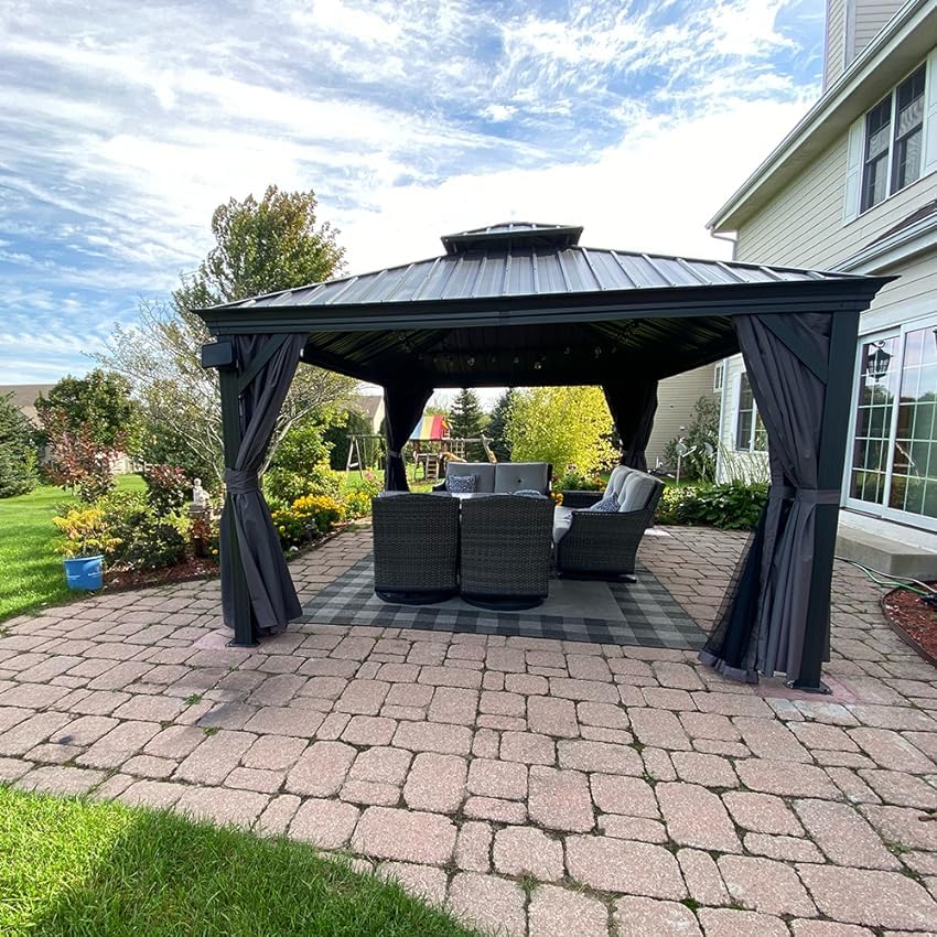 12'x12' Hardtop Gazebo Canopy with Galvanized Steel Double Roof - The Vitality Estate