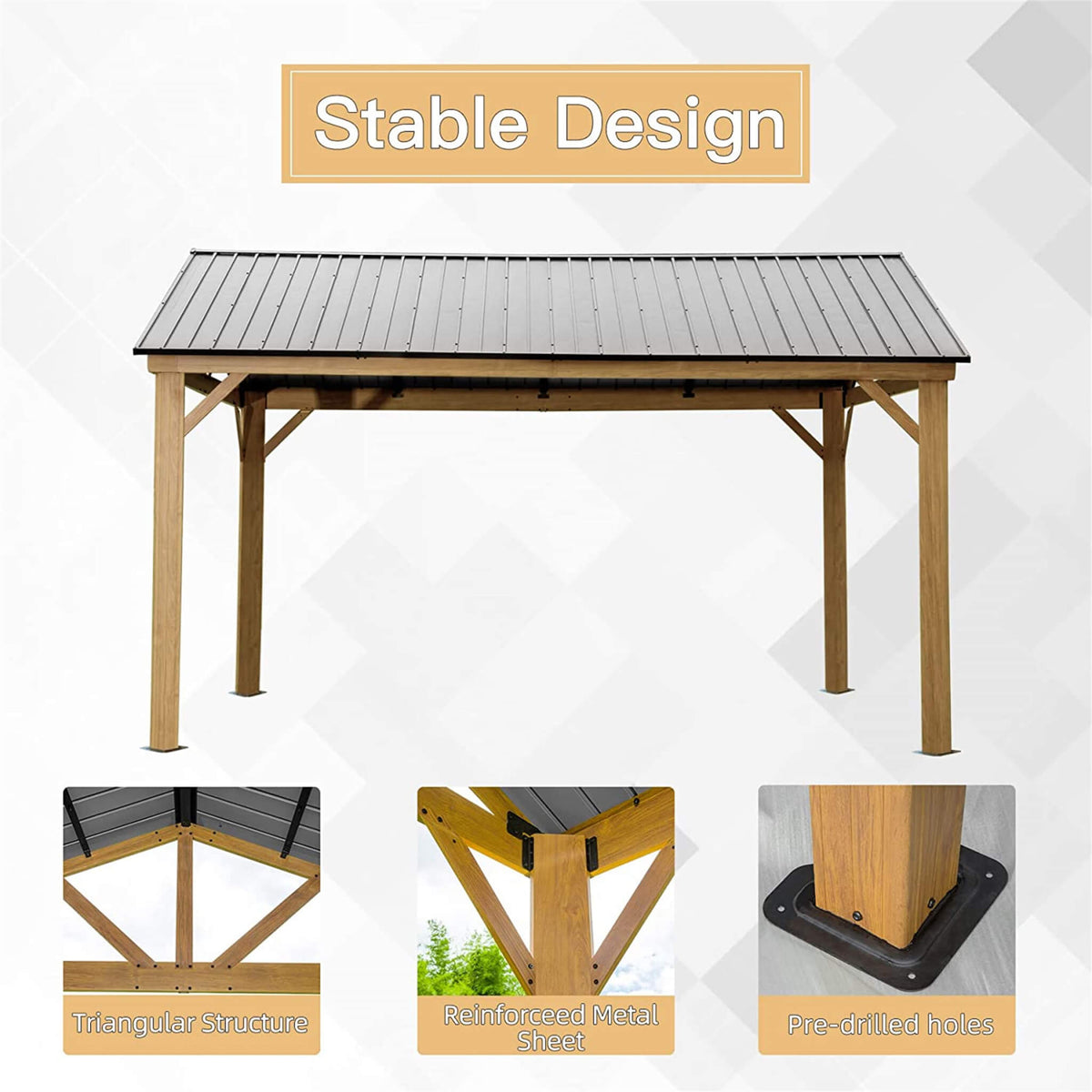 [12X14FT] Alora Hardtop All-Weather Outdoor Gazebo With Galvanized Steel Roof (SAK83261) - The Vitality Estate