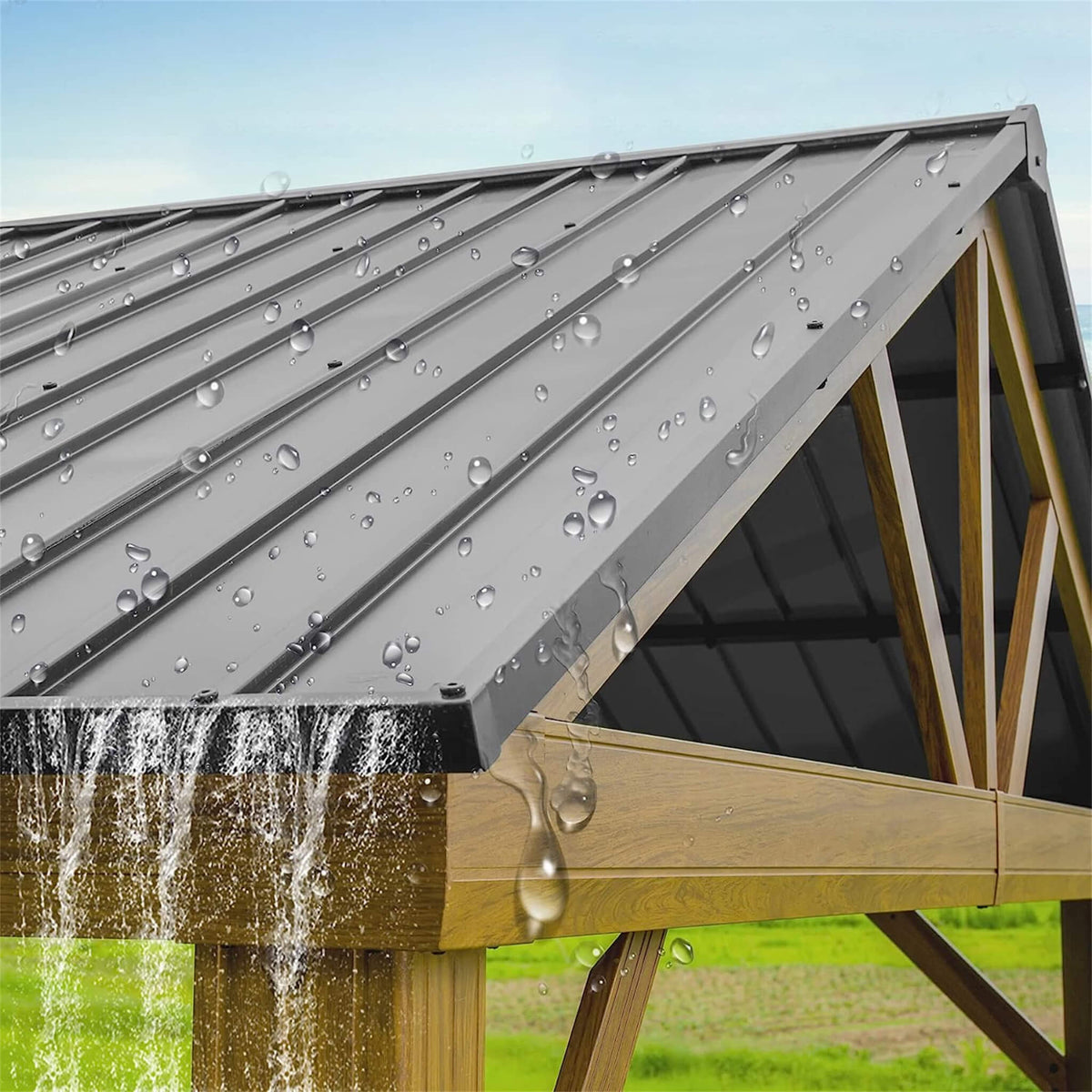 [12X14FT] Alora Hardtop All-Weather Outdoor Gazebo With Galvanized Steel Roof (SAK83261) - The Vitality Estate