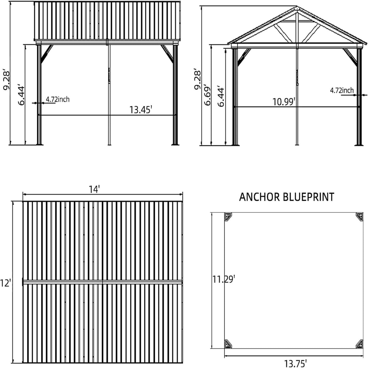[12X14FT] Alora Hardtop All-Weather Outdoor Gazebo With Galvanized Steel Roof (SAK83261) - The Vitality Estate