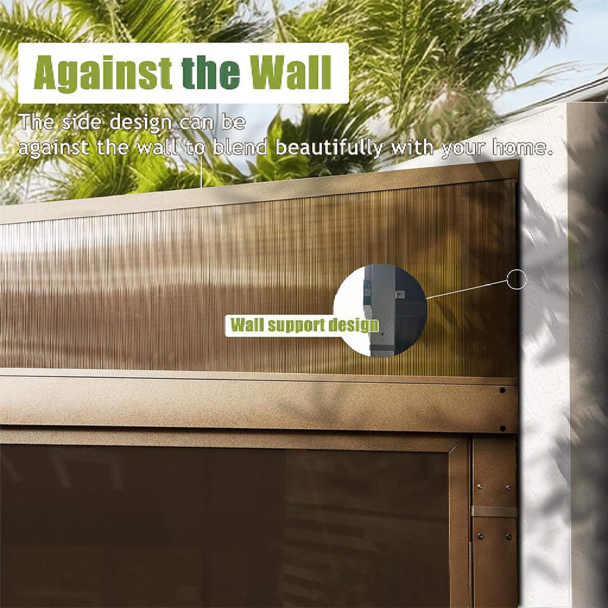 [12X14FT] Alora Haven Large Outdoor All-Season Wall-Mounted Sunroom With Galvanized Steel Roof & Moveable PVC Screen (SAK46475) - The Vitality Estate