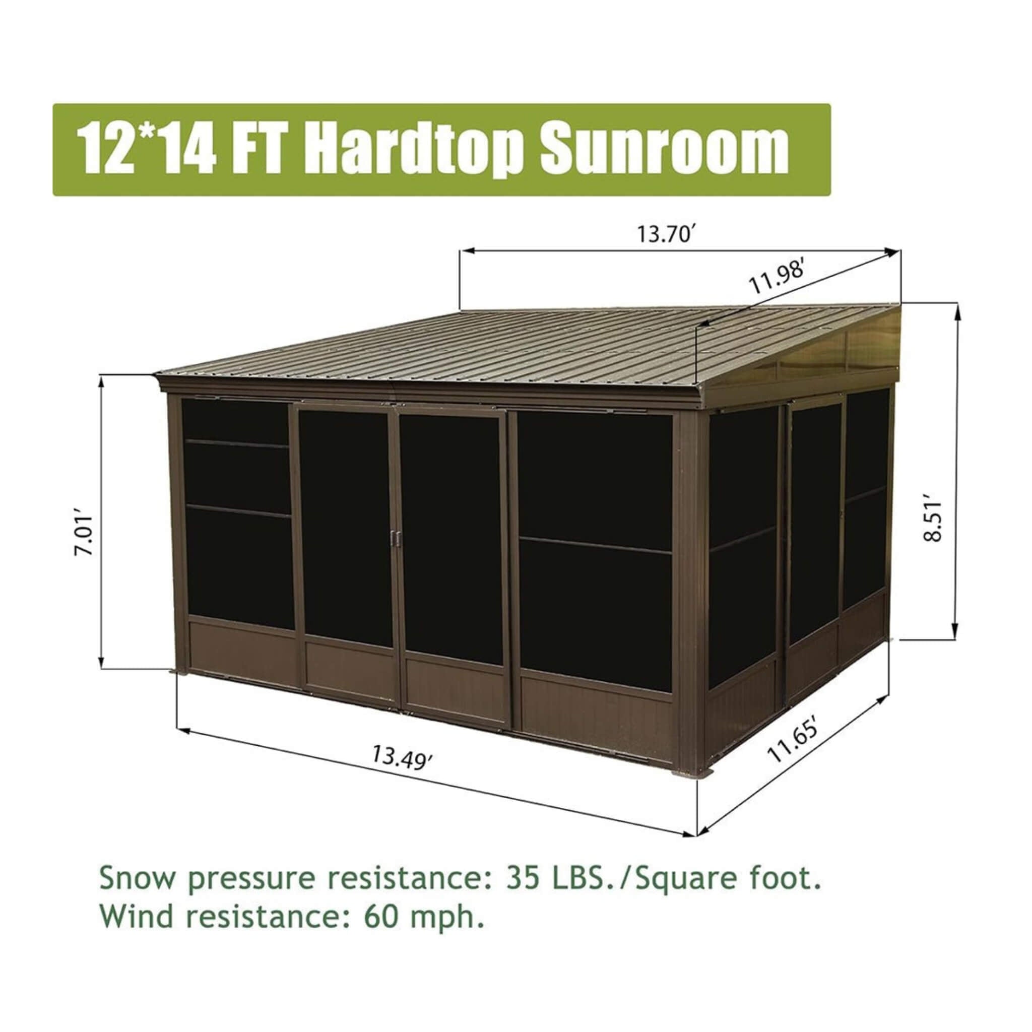 [12X14FT] Alora Haven Large Outdoor All-Season Wall-Mounted Sunroom With Galvanized Steel Roof & Moveable PVC Screen (SAK46475) - The Vitality Estate