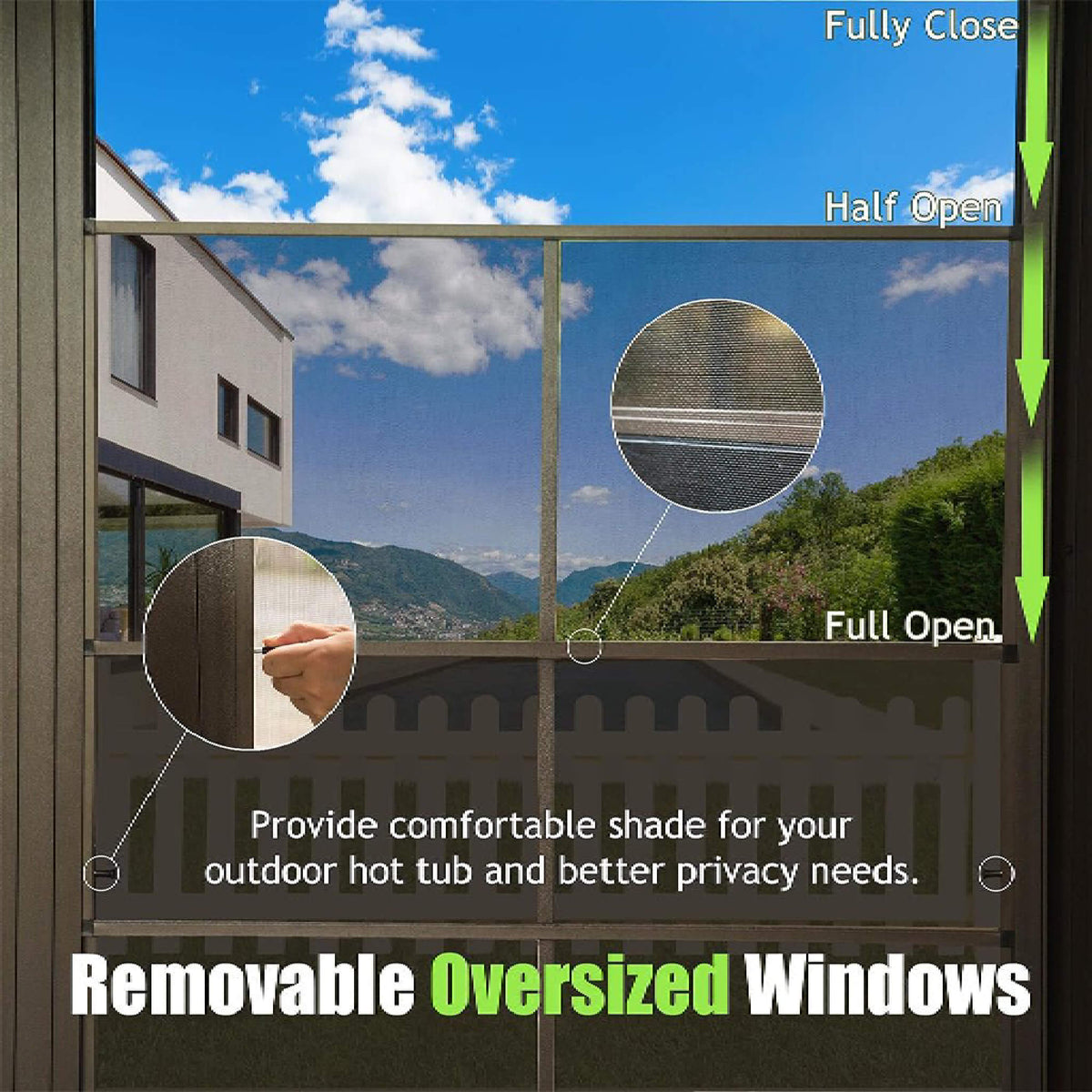 [12X14FT] Alora Haven Large Outdoor All-Season Wall-Mounted Sunroom With Galvanized Steel Roof & Moveable PVC Screen (SAK46475) - The Vitality Estate
