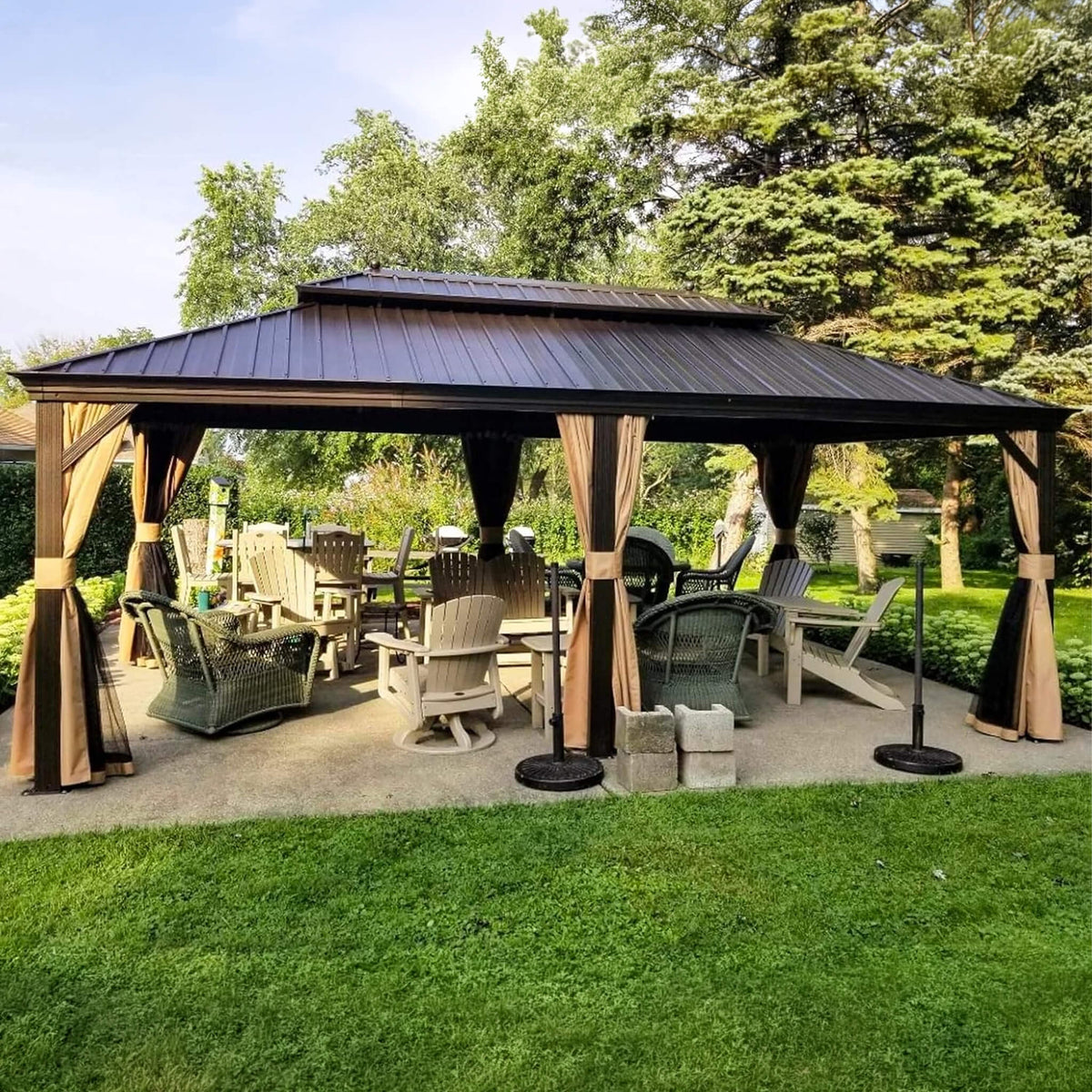 [12X20FT] Alora Heavy-Duty Outdoor Backyard Hardtop Gazebo With Netting And Curtains (SAK18352) - The Vitality Estate