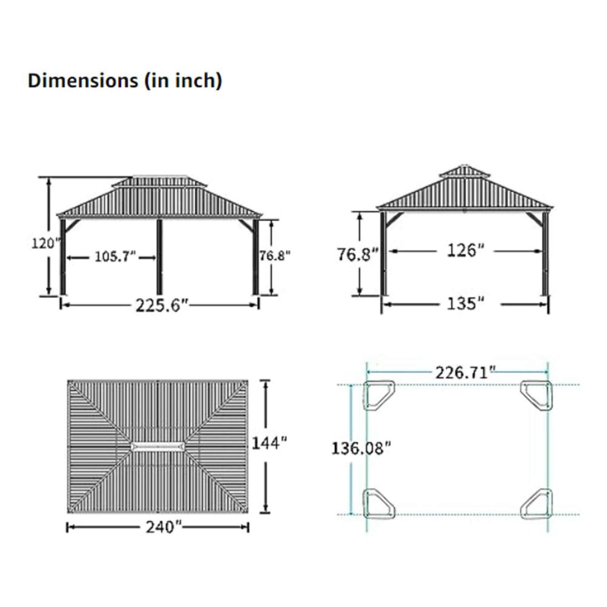 [12X20FT] Alora Heavy-Duty Outdoor Backyard Hardtop Gazebo With Netting And Curtains (SAK18352) - The Vitality Estate