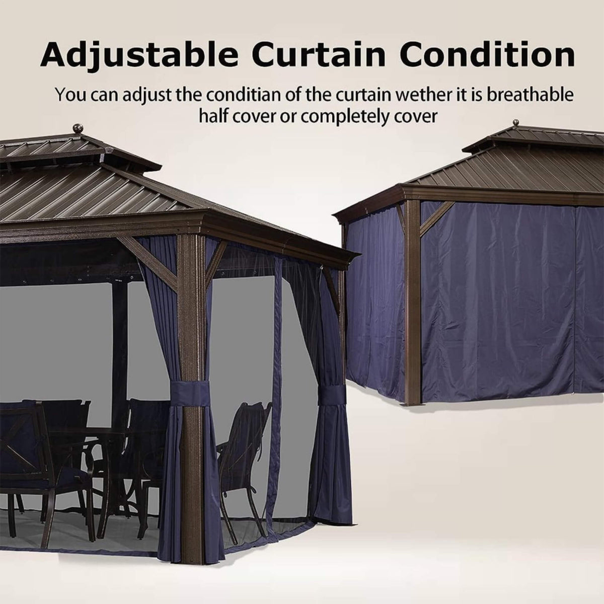 [12X20FT] Alora Heavy-Duty Outdoor Backyard Hardtop Gazebo With Netting And Curtains (SAK18352) - The Vitality Estate