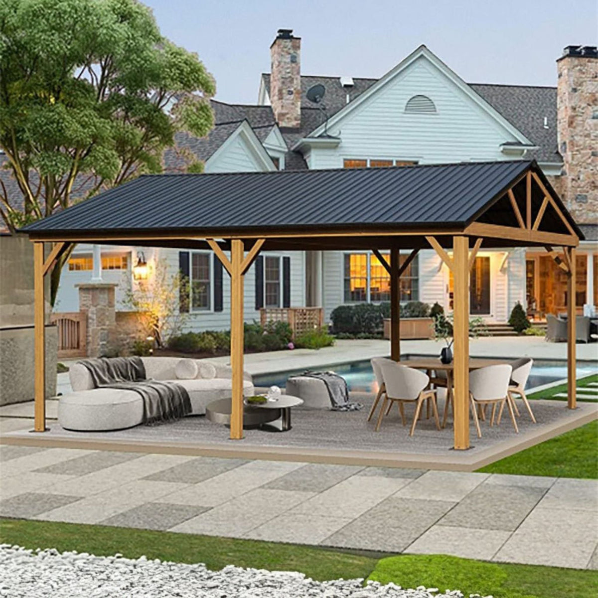 [12X20FT] Alora Premium Outdoor Double-Layer Galvanized Steel Hardtop Gazebo Pergola For Patio (SAK46095) - The Vitality Estate