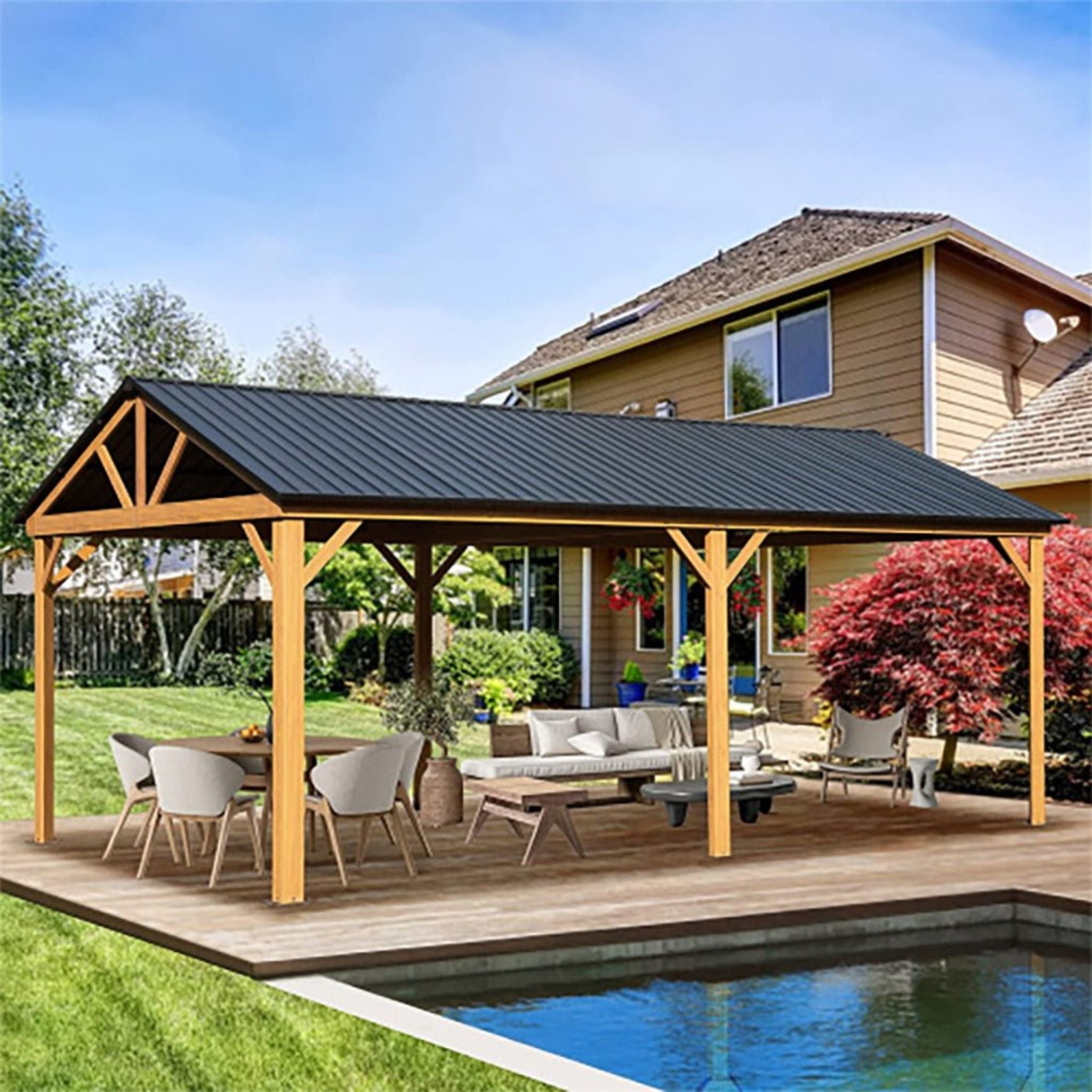 [12X20FT] Alora Premium Outdoor Double-Layer Galvanized Steel Hardtop Gazebo Pergola For Patio (SAK46095) - The Vitality Estate