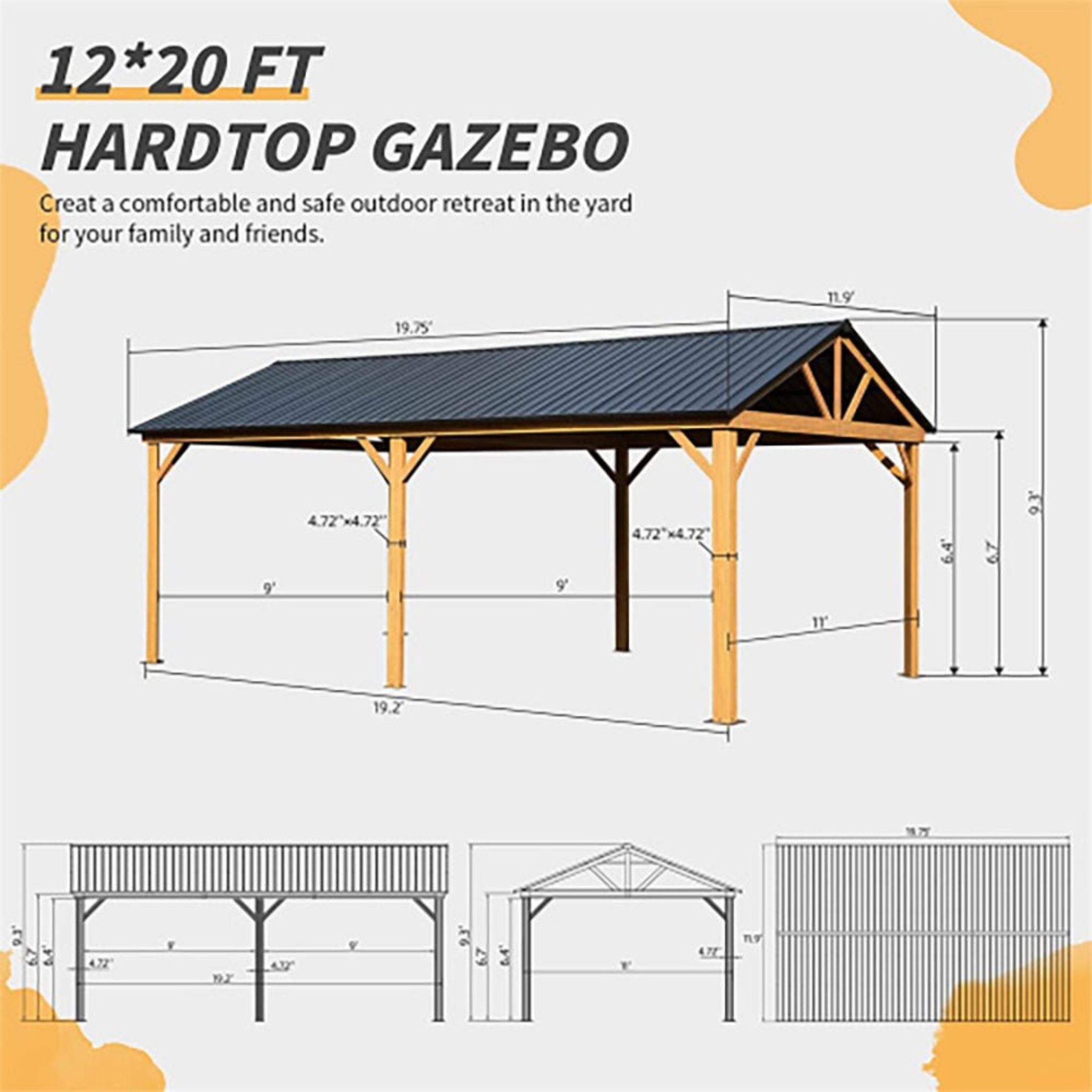 [12X20FT] Alora Premium Outdoor Double-Layer Galvanized Steel Hardtop Gazebo Pergola For Patio (SAK46095) - The Vitality Estate