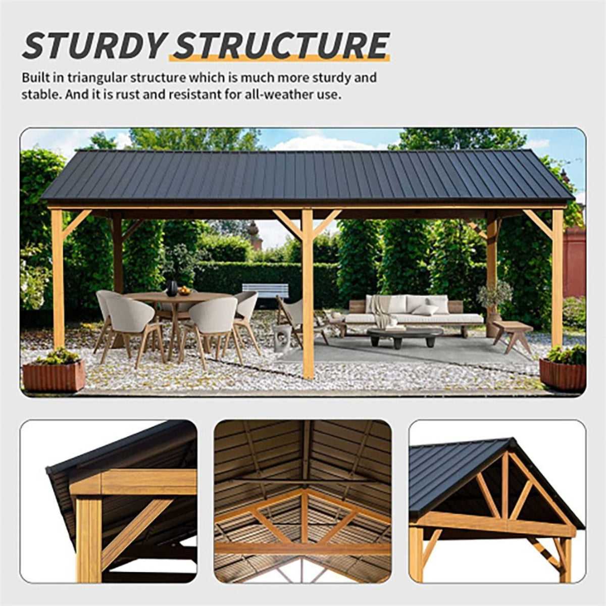 [12X20FT] Alora Premium Outdoor Double-Layer Galvanized Steel Hardtop Gazebo Pergola For Patio (SAK46095) - The Vitality Estate