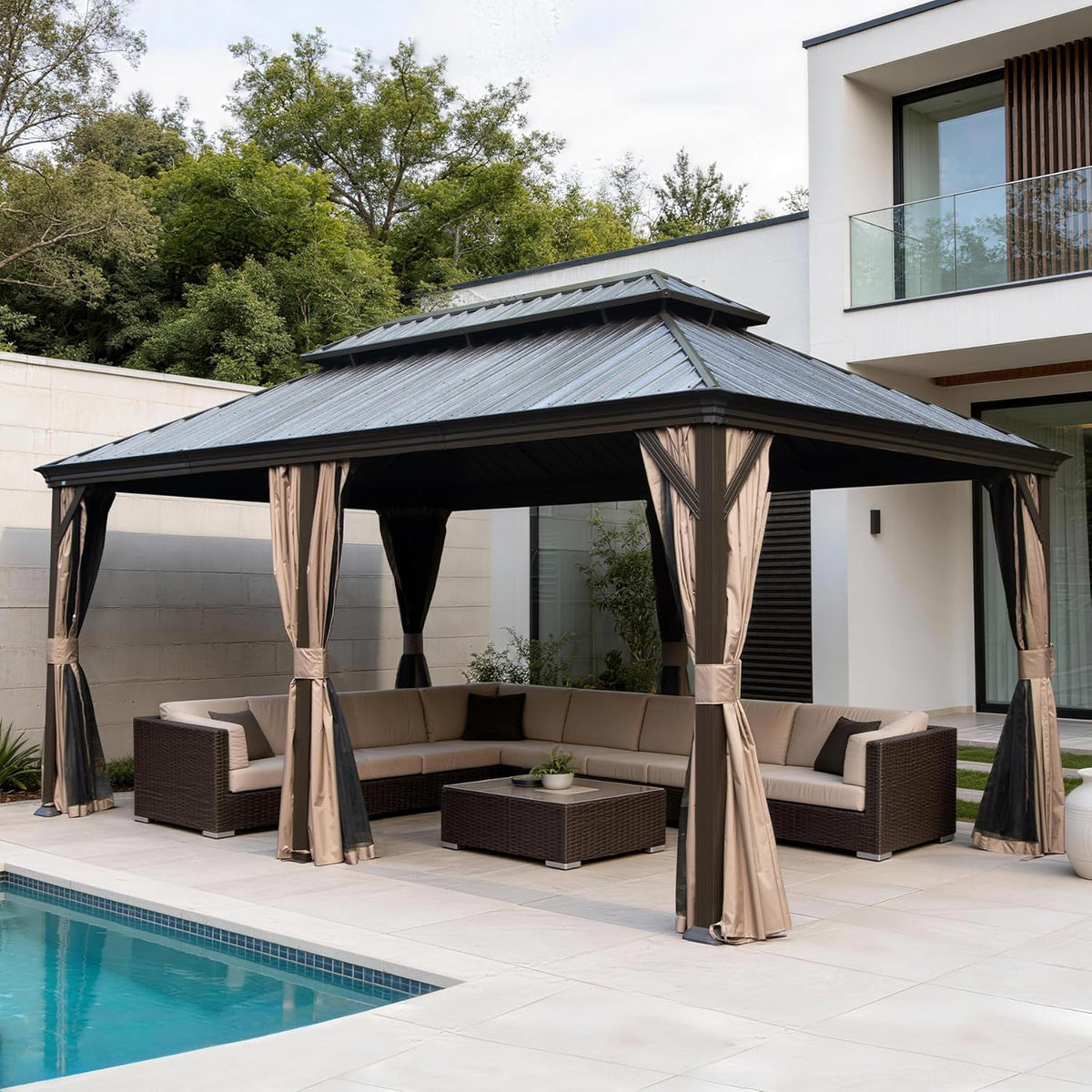 12x24FT Outdoor Gazebo with Galvanized Steel Double Roof - The Vitality Estate