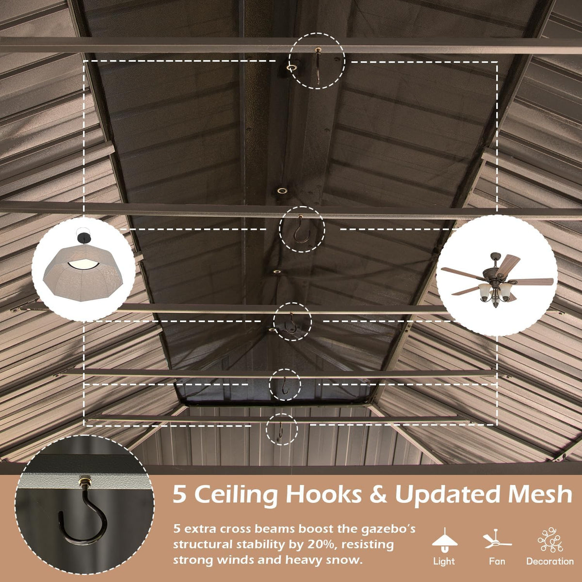 12x24FT Outdoor Gazebo with Galvanized Steel Double Roof - The Vitality Estate