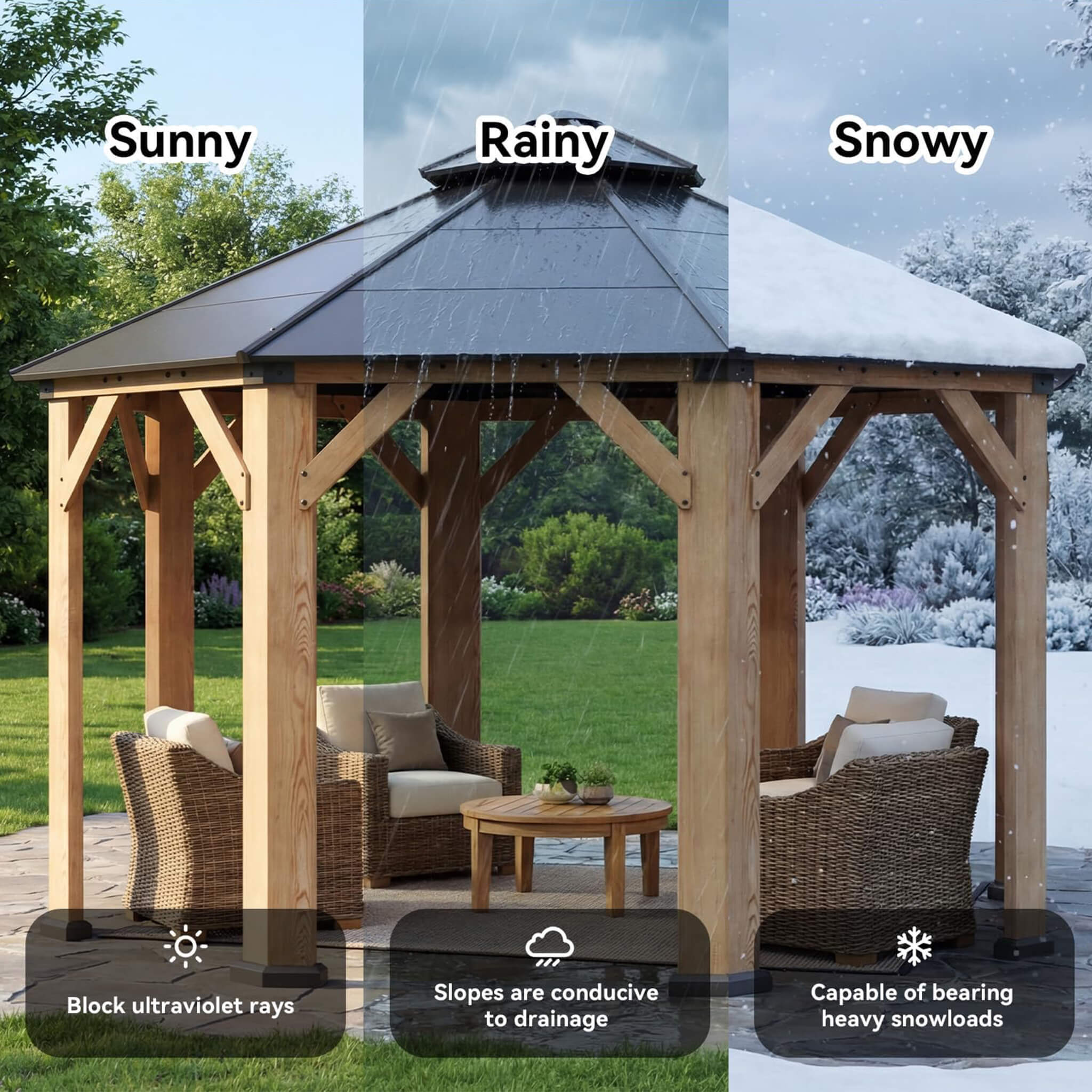 [13X13FT] Alora Cedar Wood Galvanized Steel Octagonal Hardtop Double Roof Gazebo (SAK17468) - The Vitality Estate