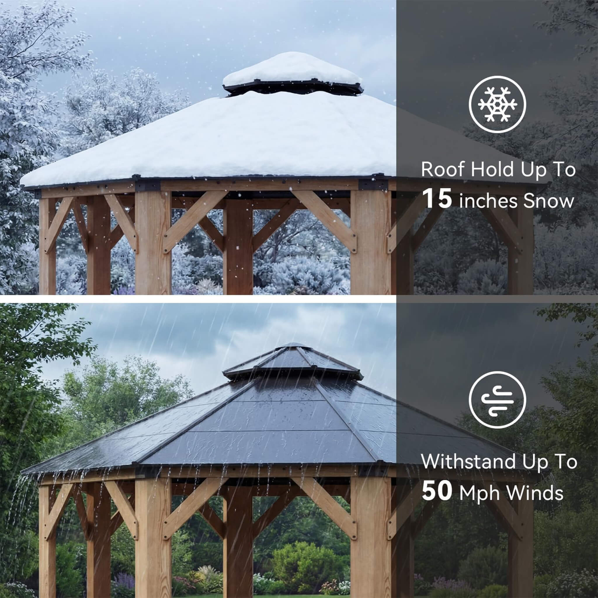 [13X13FT] Alora Cedar Wood Galvanized Steel Octagonal Hardtop Double Roof Gazebo (SAK17468) - The Vitality Estate