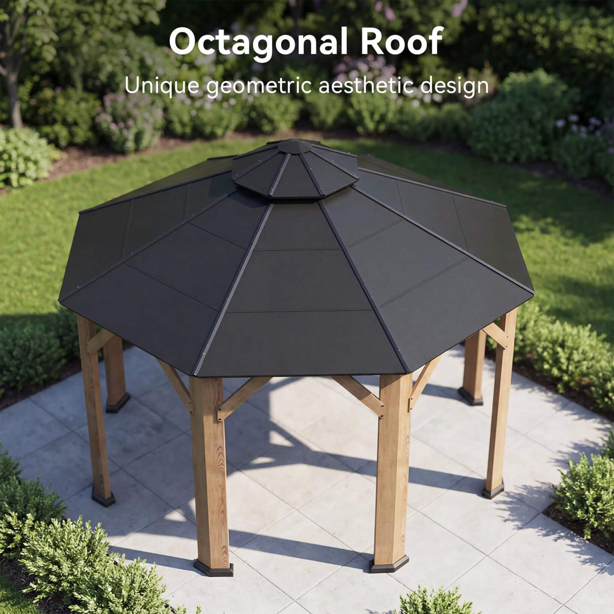 [13X13FT] Alora Cedar Wood Galvanized Steel Octagonal Hardtop Double Roof Gazebo (SAK17468) - The Vitality Estate