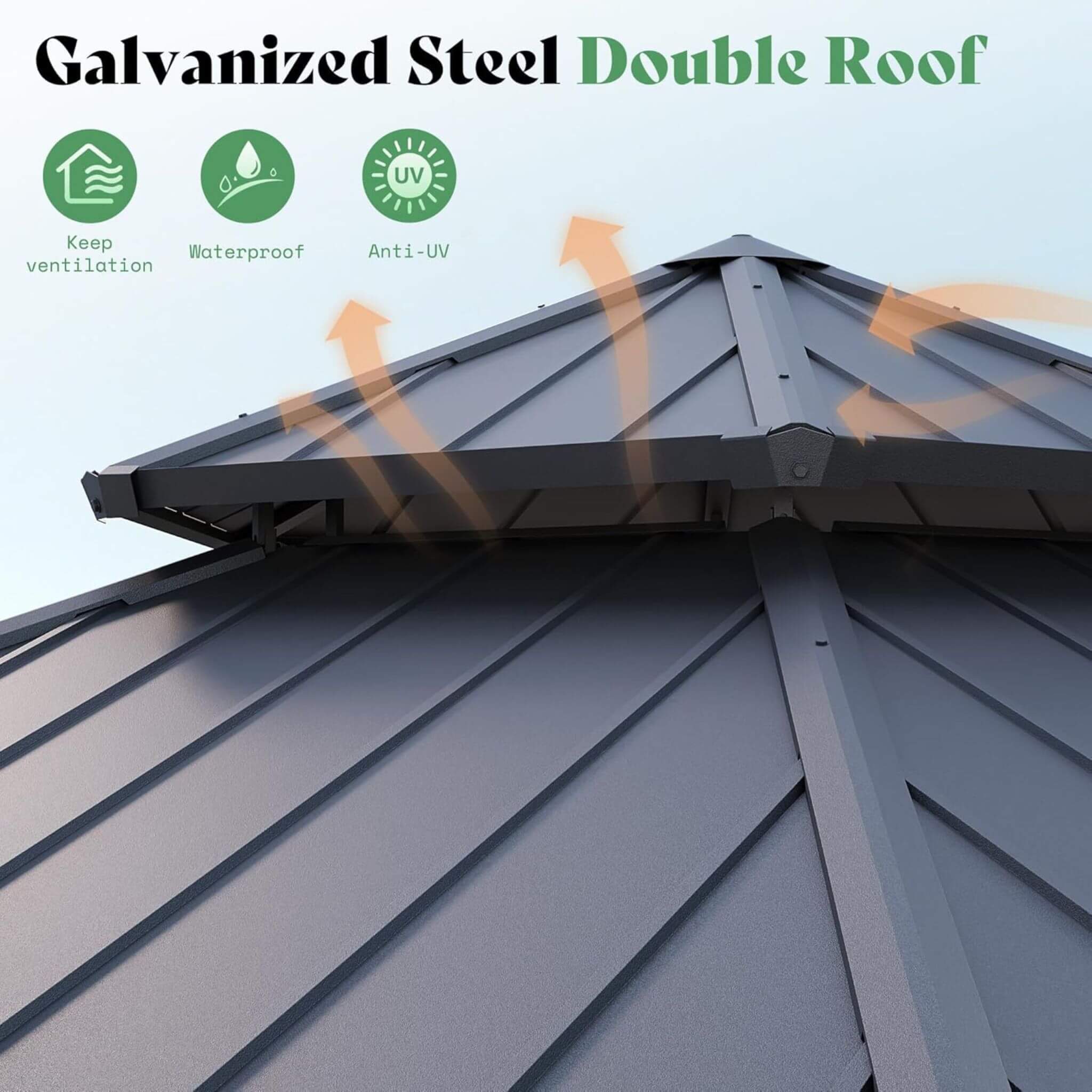 [13X15FT] Alora Double-Tier Hexagonal Metal Hardtop Patio Gazebo With Curtains (SAK84137) - The Vitality Estate