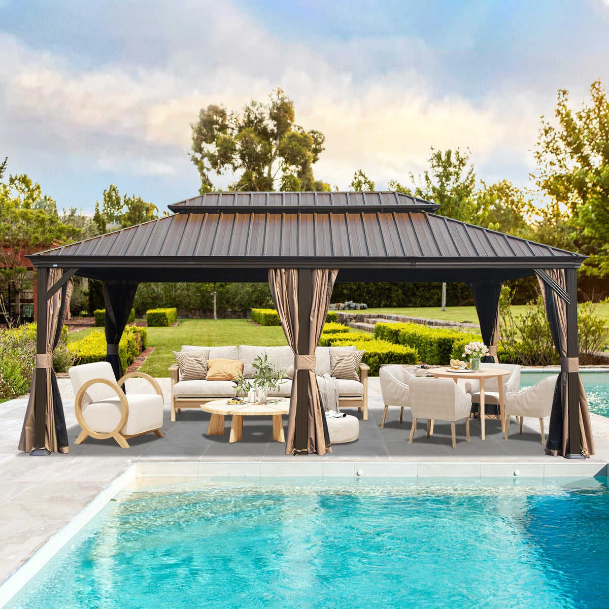 14' x 22' Hardtop Gazebo with Dual-Layer Galvanized Steel Roof - The Vitality Estate